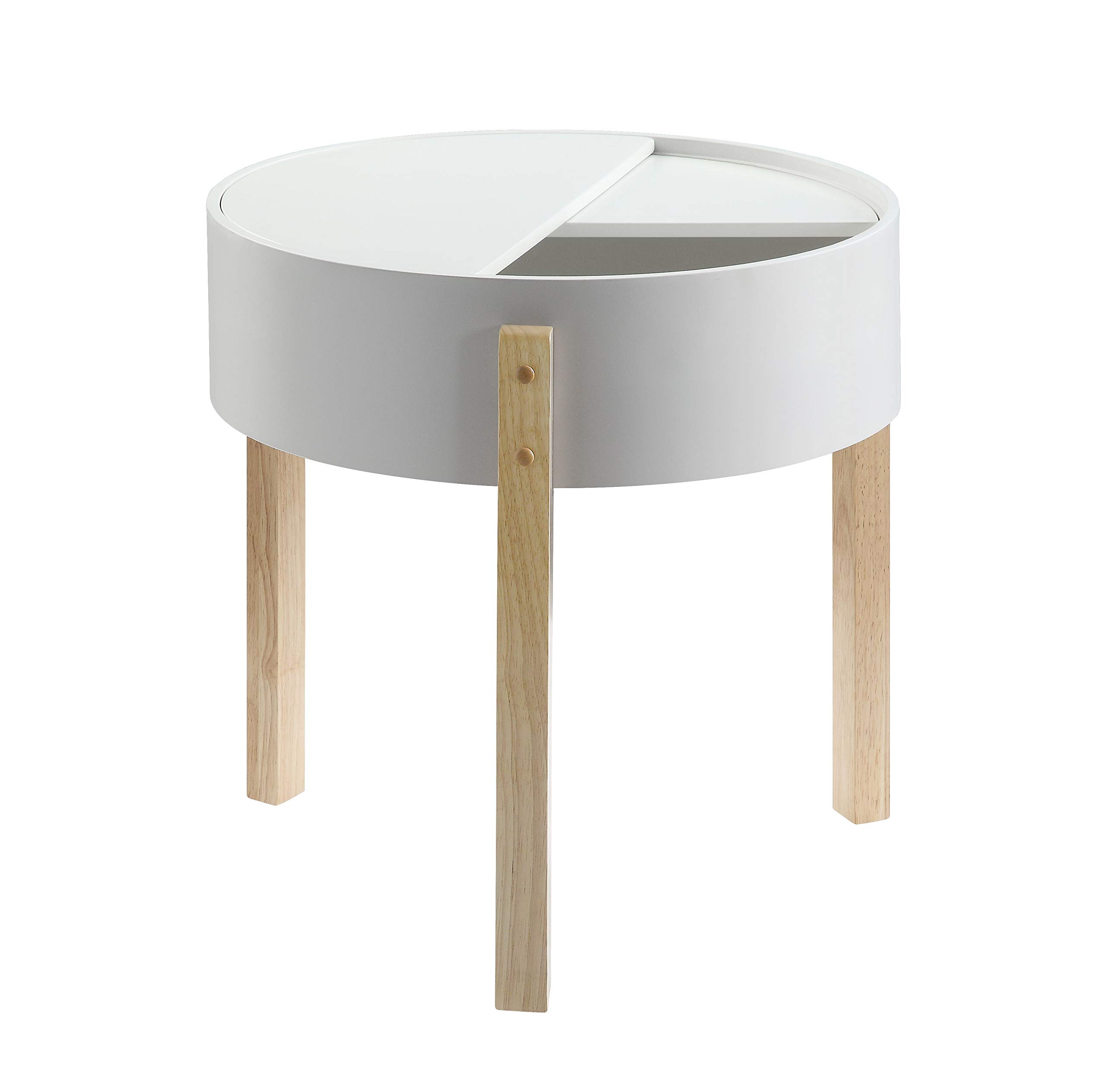 Benjara Round Wooden End Table with Hidden Storage - White & Brown Coffee Table, Nightstand, or Living Room Accent Table for Home Decor