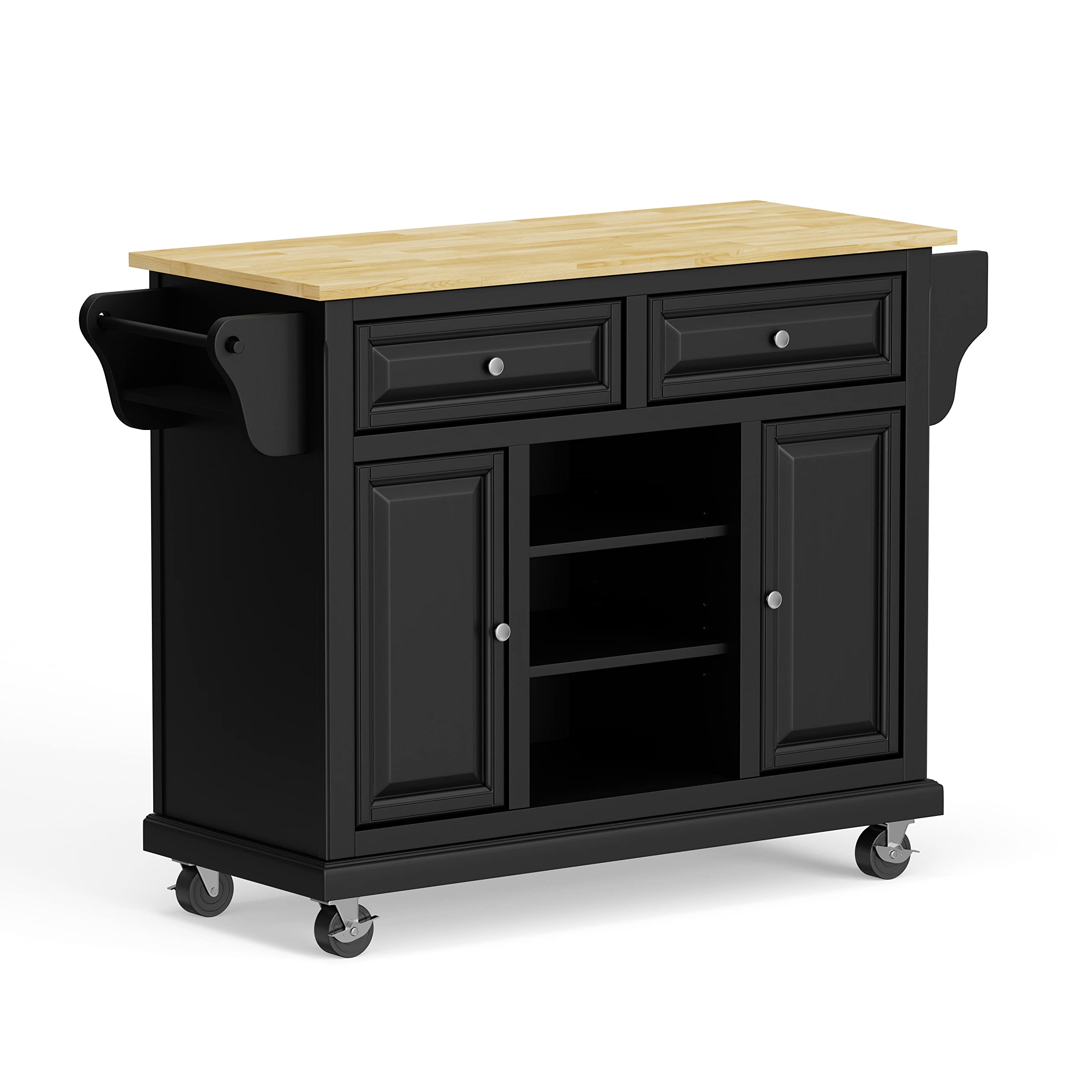 Glenwillow Home Kitchen Cart in Antique Black with Wood Top - Rolling Island Cart with Storage Shelf for Small Spaces, Perfect for Kitchen, Dining Room or Office Organization