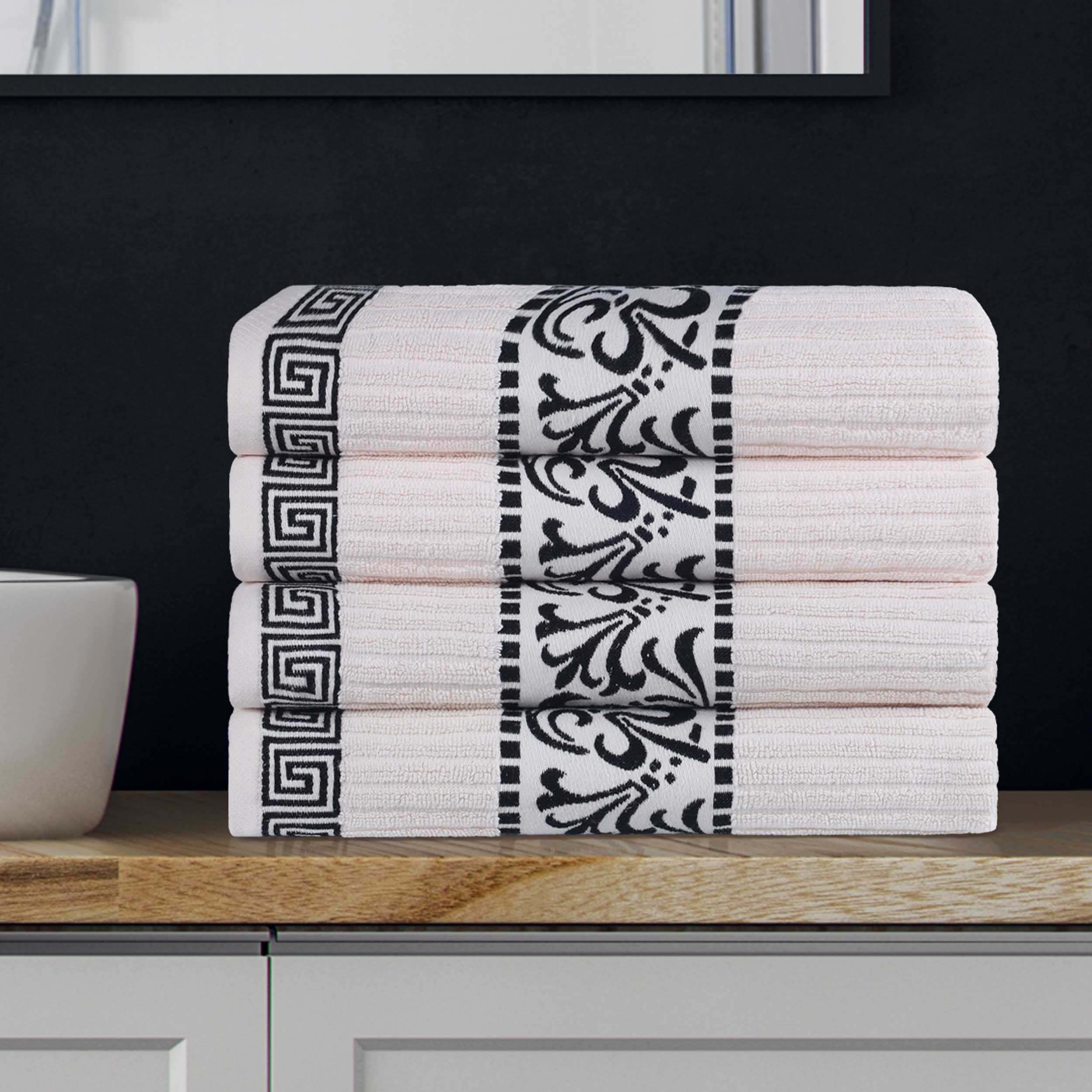Premium Athens Cotton Greek Scroll & Floral 4-Piece Bath Towel Set - Soft & Absorbent for Spa, Bathroom & Guest Room Decor