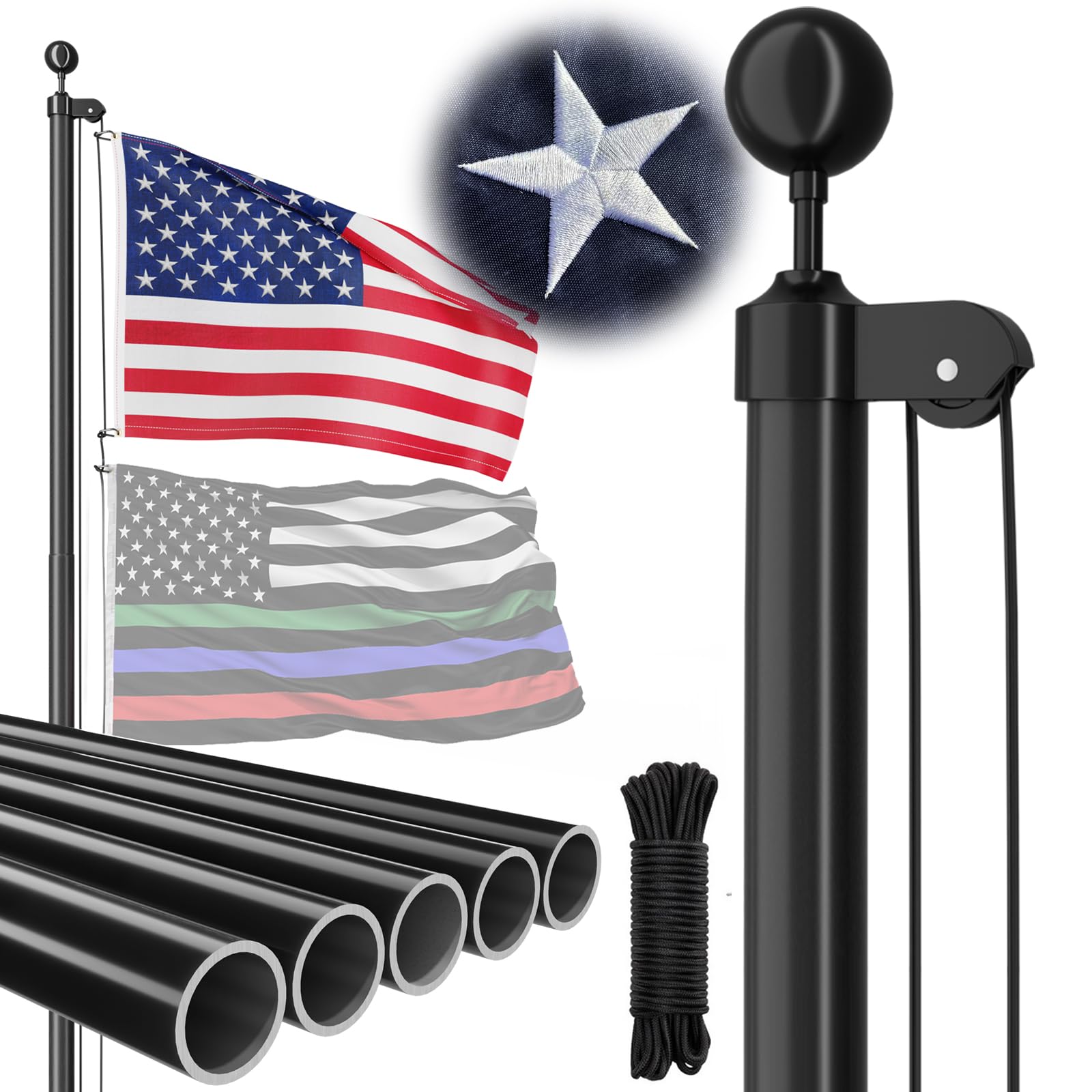 Heavy Duty 25 FT Flag Pole Kit - 13 Gauge Extra Thick Aluminum Flagpole with 3x5 Embroidered Stars American Flag for Outdoor In-Ground Installation, 80MPH Wind Resistant - Perfect for Residential Homes, Commercial Buildings, and Patriotic Events