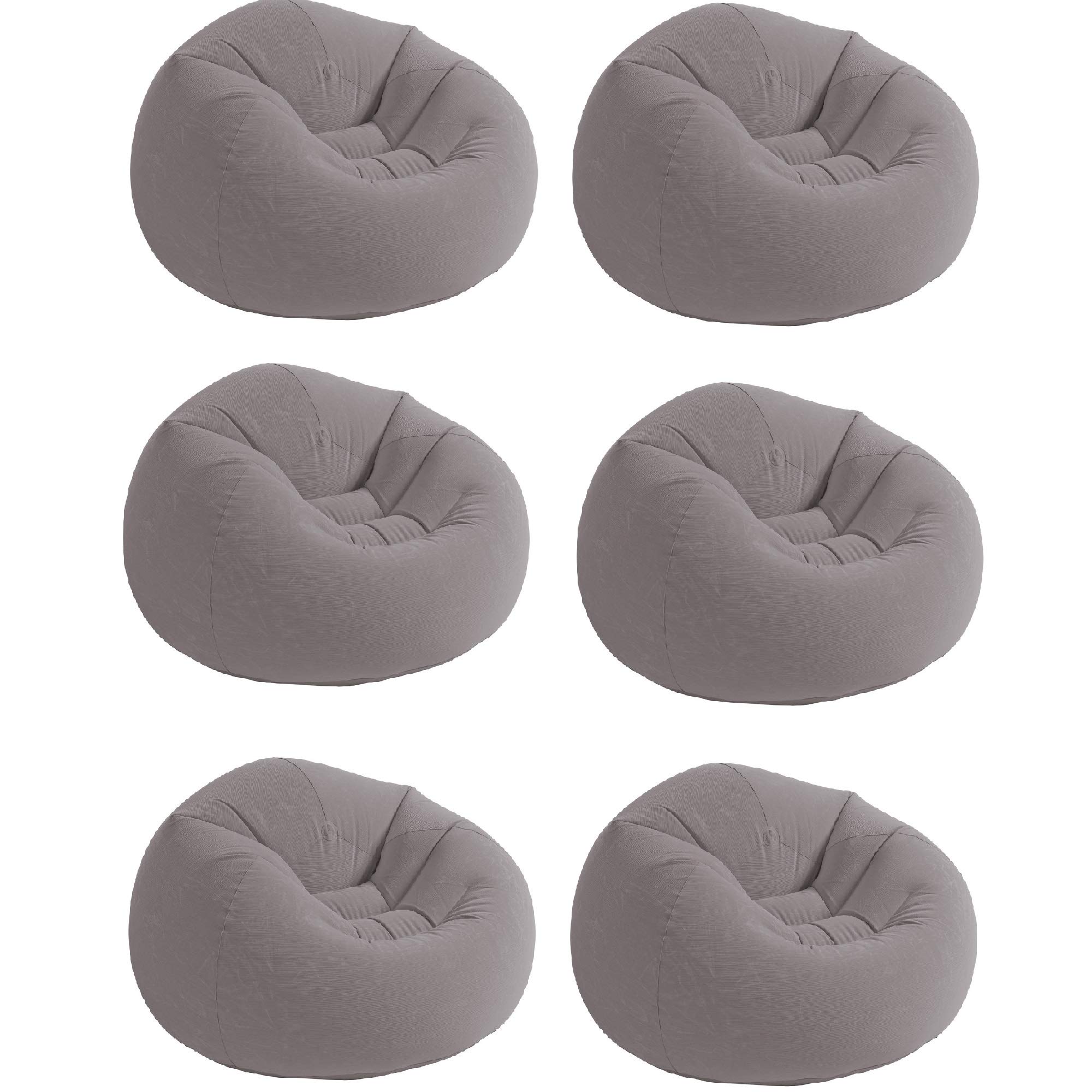Intex 6 Pack Inflatable Beanless Bag Chairs - Portable Blow Up Lounge Seating for Indoor & Outdoor Use - Lightweight Air Sofa for Camping, Beach, Pool Parties, Dorm Rooms - Gray
