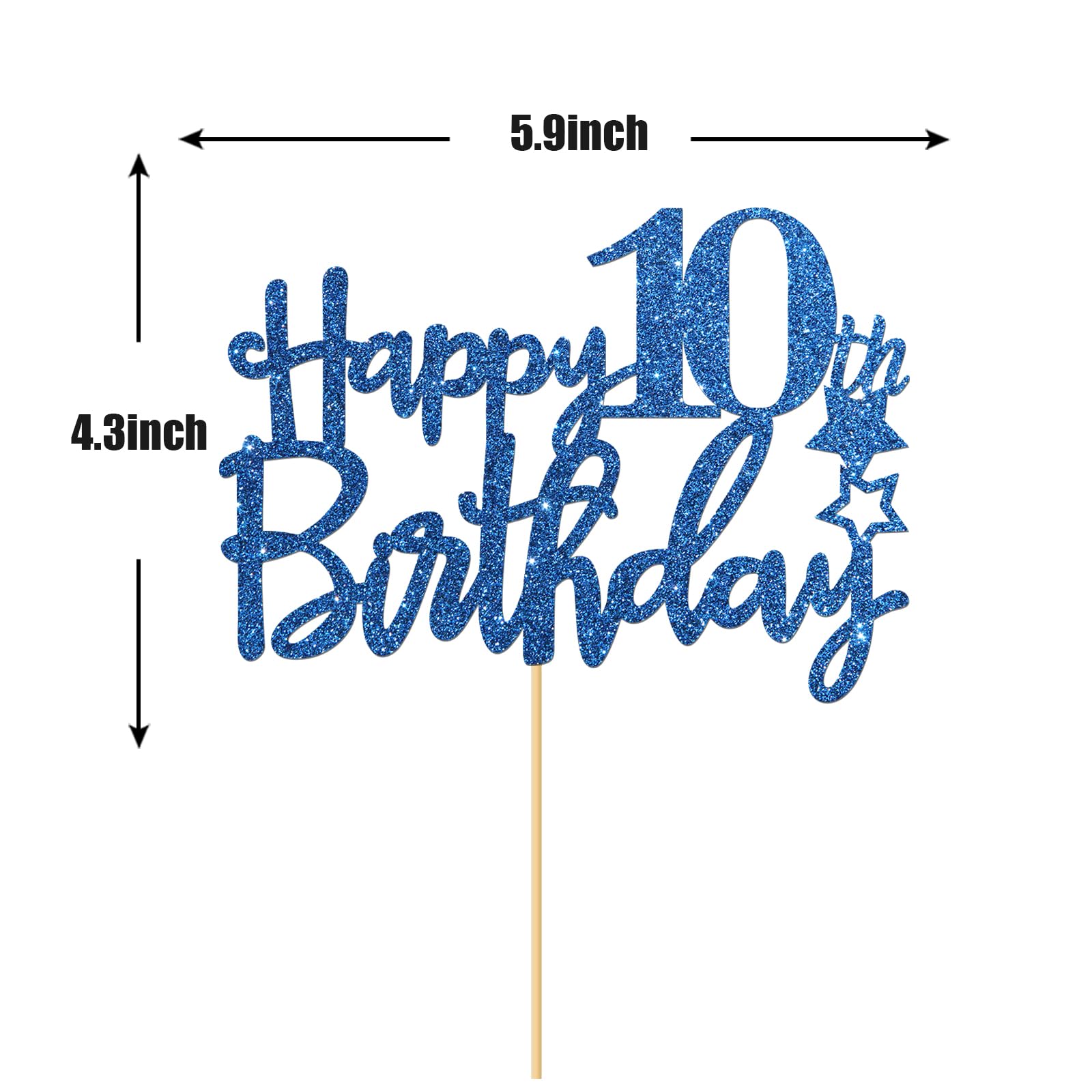 Royal Blue Glitter Happy 10th Birthday Cake Topper - 10 Sign Cake Decoration for Anniversary Party - Cheers to 10 Years Celebration Supplies - Perfect for Birthday Cakes, Cupcakes and Dessert Tables