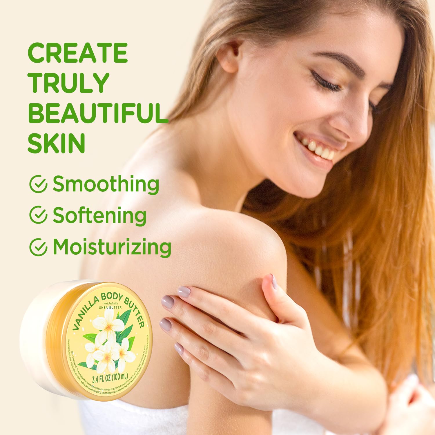 Vanilla Shea Body Butter - Natural Deep Moisturizing & Hydrating Cream for Dry Skin - 3.4oz Vanilla Scented Body Care - Perfect for Daily Hydration, After Shower & Nighttime Skincare Routine