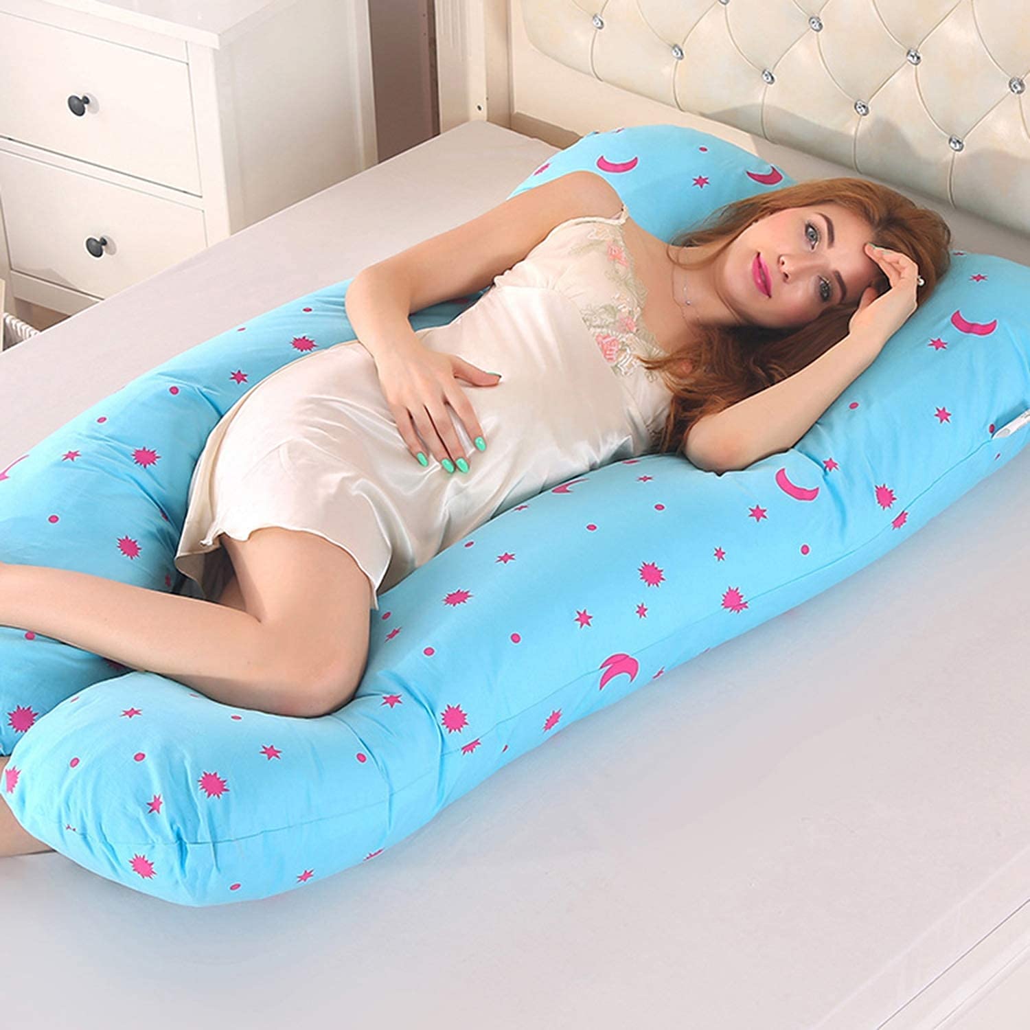 Eastbon Extra Large Comfort U-Shaped Body Pillow - Support for Back Pain, Pregnancy, Maternity, Nursing & Fibromyalgia Relief (Color: Ivory) | Perfect for Sleeping, Reading & Relaxing at Home or Travel