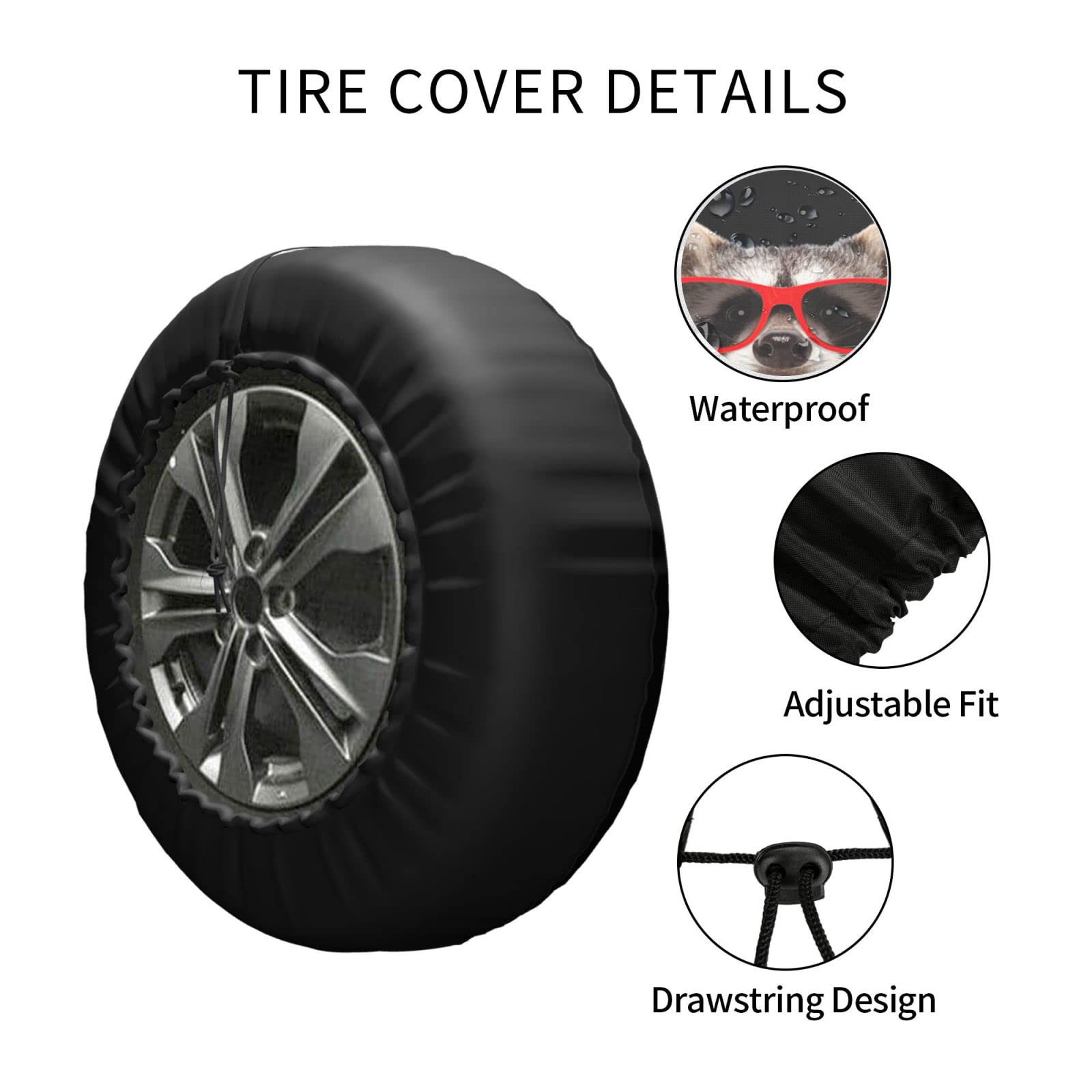 Universal Waterproof Spare Tire Cover with Raccoon Design - Sun Protection for Trailers, RVs, SUVs, Trucks & Campers - Fits 14 Inch Wheels - Perfect for Road Trips & Outdoor Adventures