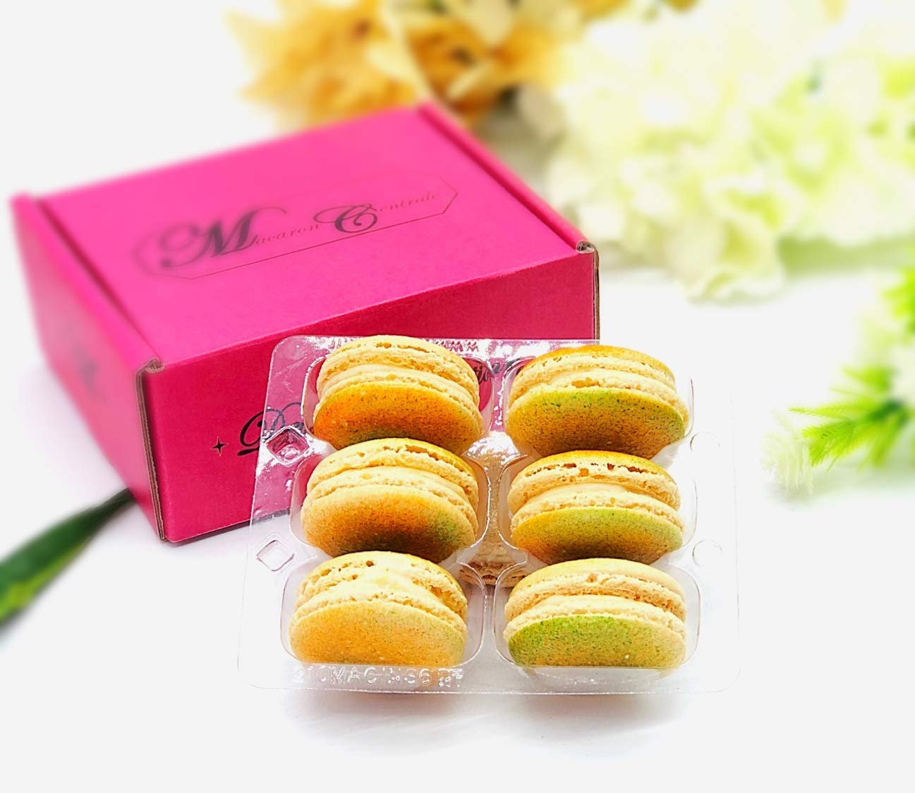 6 Pack Gluten Free French Pineapple Apricot Macarons - Delicate Almond Cookies for Parties, Gifts & Afternoon Tea