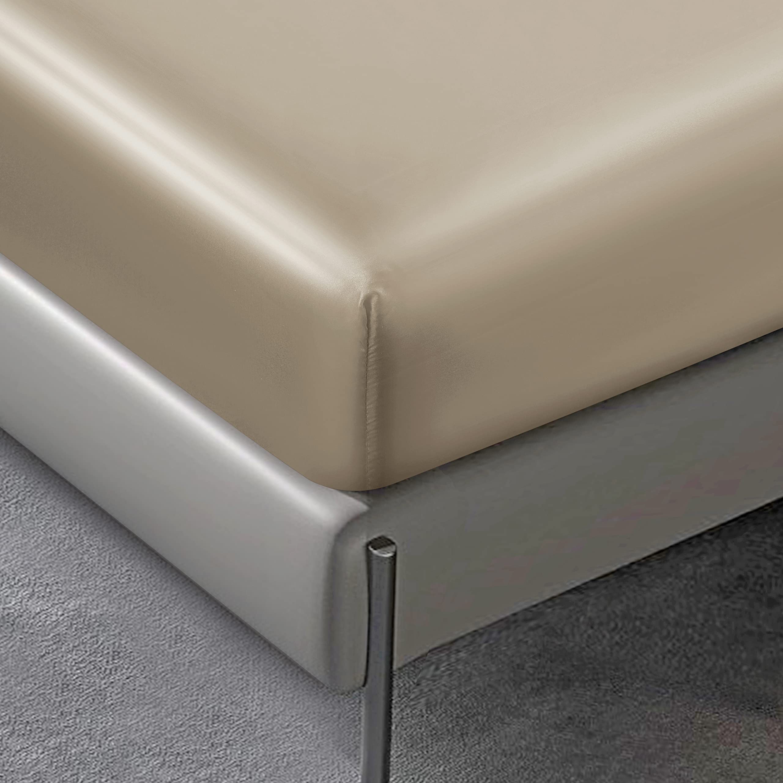 Premium 4-Piece Satin Sheet Set Full Size - Ultra Soft Cooling Bedding with 1 Fitted Sheet, 1 Flat Sheet & 2 Pillowcases - Luxury Taupe Satin Bed Sheets for Hot Sleepers - Perfect for Master Bedroom, Guest Room & Dorm Decor
