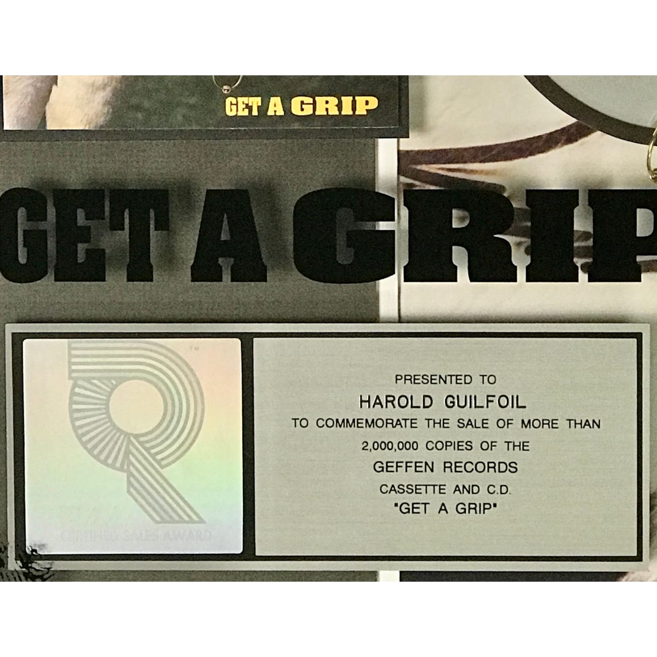 Aerosmith Get A Grip RIAA 2x Platinum Album Award - Official Music Collectible for Fans & Display