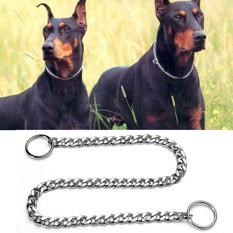 Premium Dog Training Choke Collar - 3.5mm x 60cm Flat Metal Slip Collar for Small, Medium & Large Dogs - Adjustable Pet Choke Chain for Obedience Training, Walking & Behavior Correction