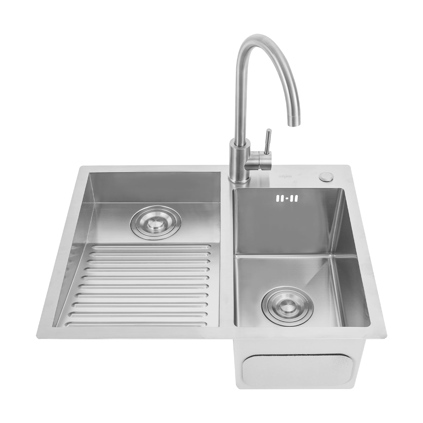 Stainless Steel Laundry Utility Sink with Washboard - 23.62 Inch Double Basin Bathroom & Utility Sink with Faucet - Easy to Clean Indoor/Outdoor Use - Perfect for Laundry Room, Basement, Garage & RV (23.62x18.89in Left Side Washboard Included)