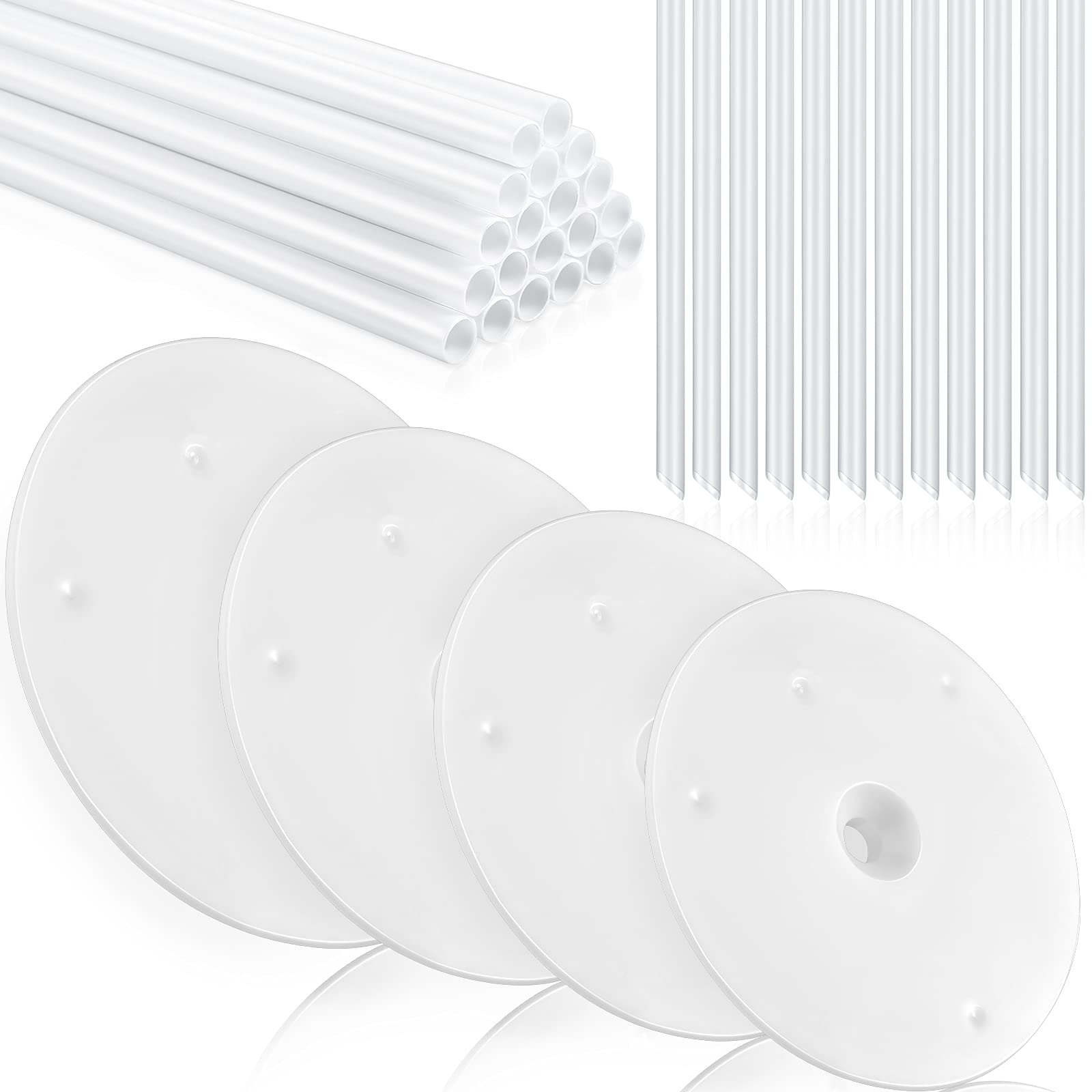 36-Piece Cake Support Kit - 20 White Cake Dowel Rods, 4 Plastic Separator Plates (Fits 4-10 Inch Cakes) & 12 Clear Stacking Dowels (9.4 Inch) - Perfect for Wedding, Birthday & Tiered Cake Decorating