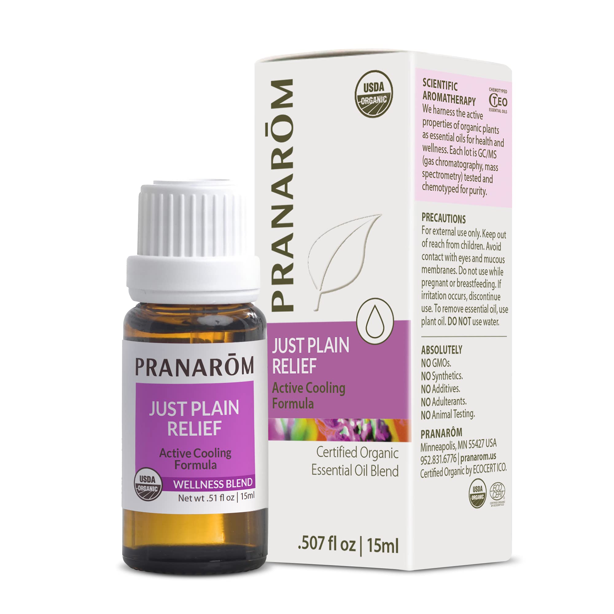 Pranarom Organic Just Plain Relief Essential Oil for Aromatherapy - 15ml Pure Therapeutic Grade for Stress Relief, Relaxation & Massage - Perfect for Diffusers, Bath & Home Spa