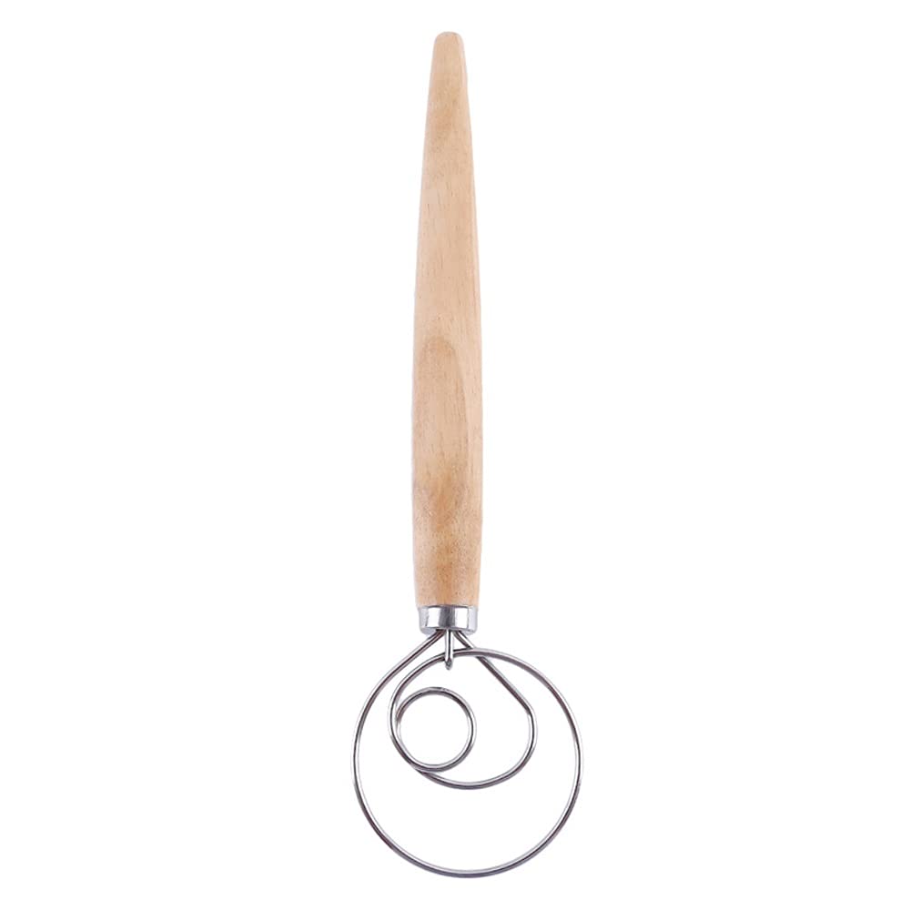 Stainless Steel Egg Beater with Oak Wood Handle - Danish Dough Whisk for Baking Bread, Cookies & Pastries - Perfect for Mixing Flour, Dough & Batter in Home Kitchen & Bakery