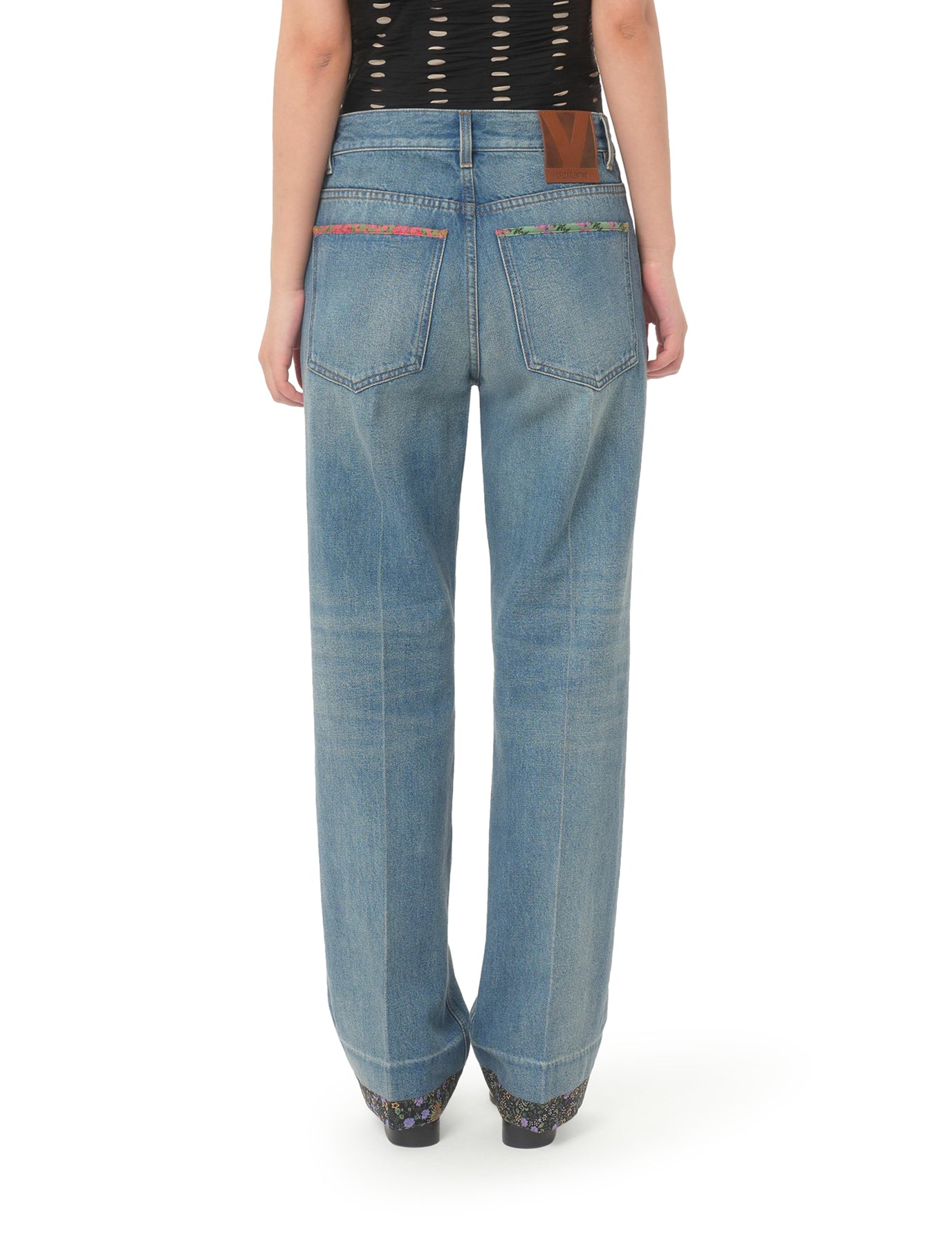 Valentino Garavani Blue Denim Trousers for Women - Medium Wash High Waist Slim Fit Jeans | Perfect for Casual Outings, Office Wear & Date Nights