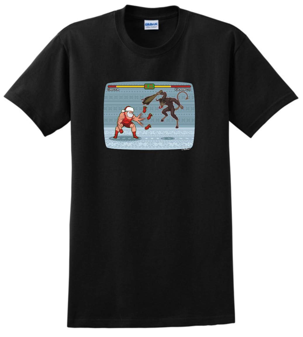 Santa vs Krampus Video Game T-Shirt - Funny Christmas Graphic Tee for Gamers & Holiday Lovers - Perfect for Christmas Parties, Gaming Events & Festive Gatherings