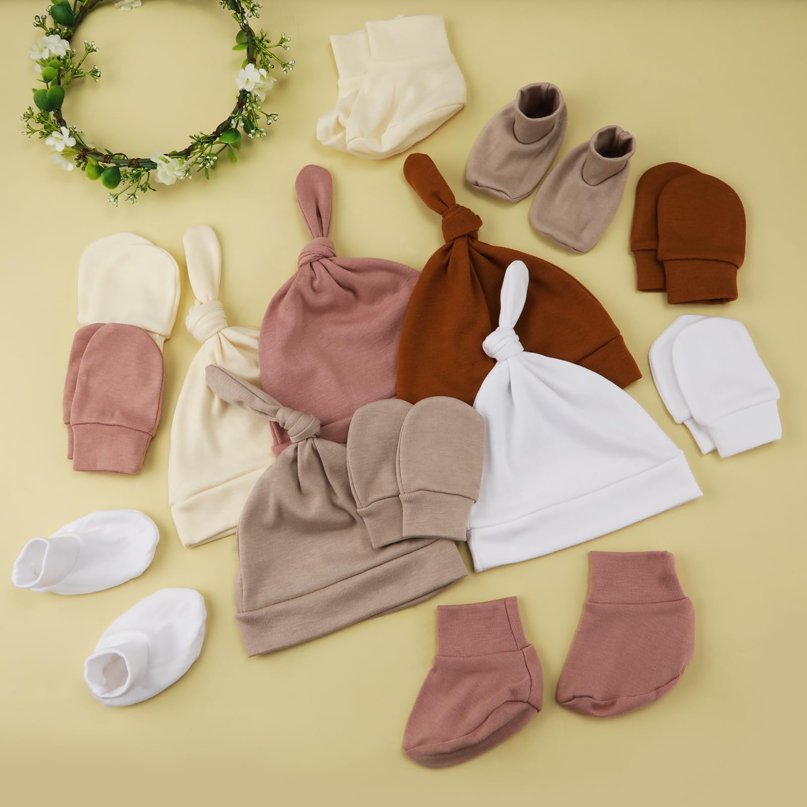 5 Sets Soft Unisex Baby Hats & Mittens Socks for Newborns 0-6 Months - Preemie Hats, No Scratch Mittens, Hospital Essentials for Infants - Perfect for Newborn Photography, Baby Showers & Hospital Visits