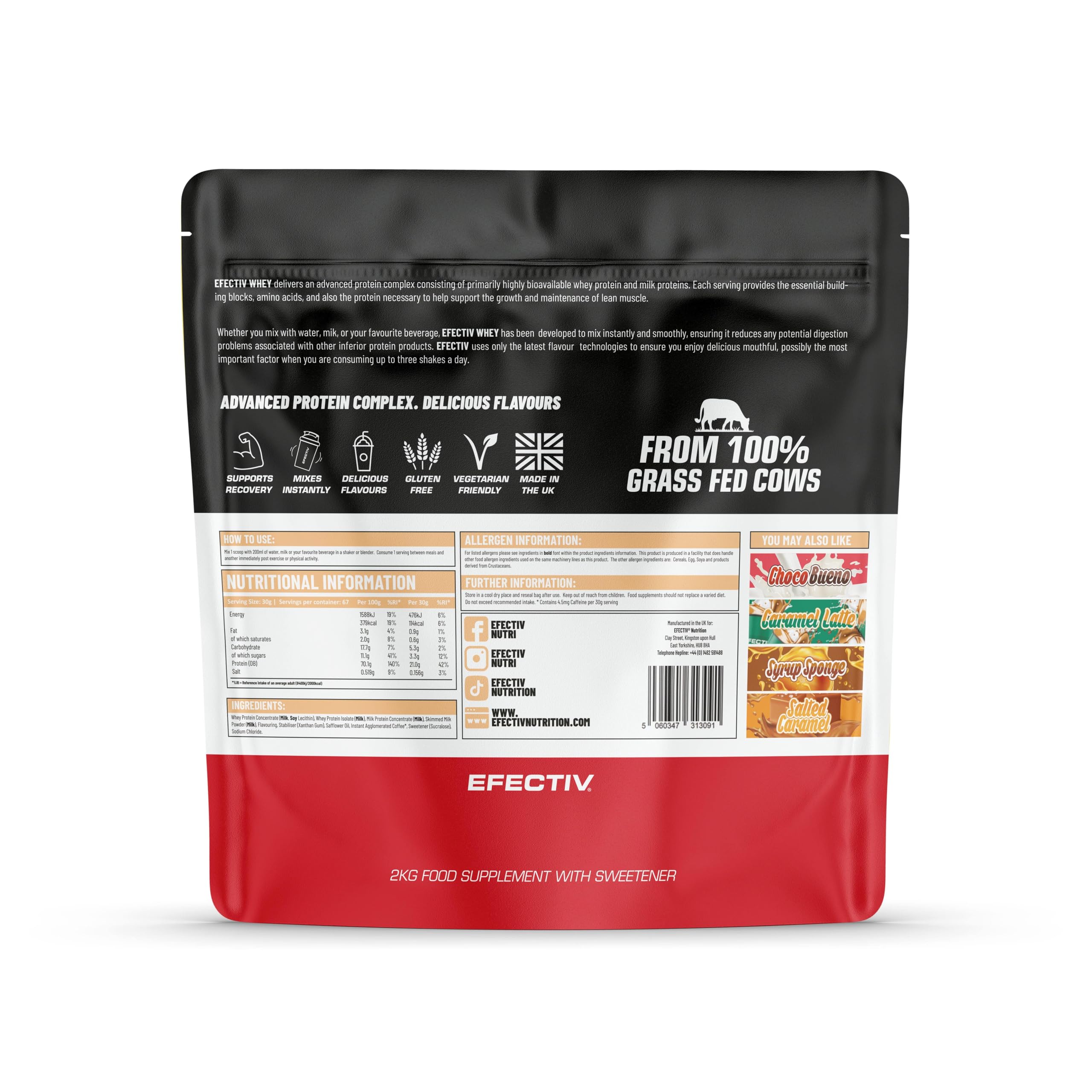 Efectiv Nutrition Whey Protein Powder 2kg (4.4 lbs) - Premium Muscle Recovery & Growth Supplement for Gym, Fitness & Post-Workout