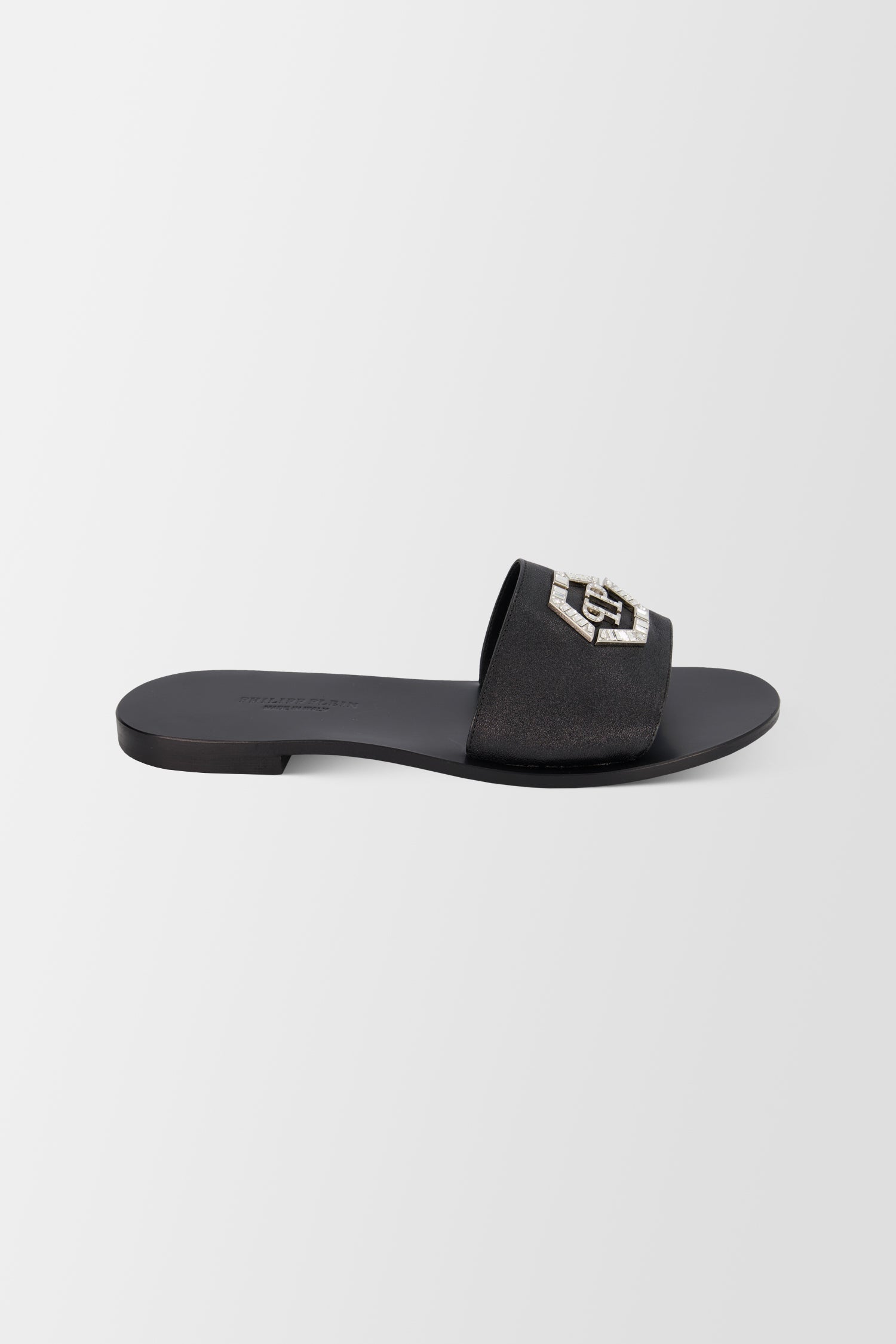 Philipp Plein Black Hexagon Logo Flat Slides - Stylish & Comfortable Summer Sandals for Women - Perfect for Beach, Pool, and Casual Outings