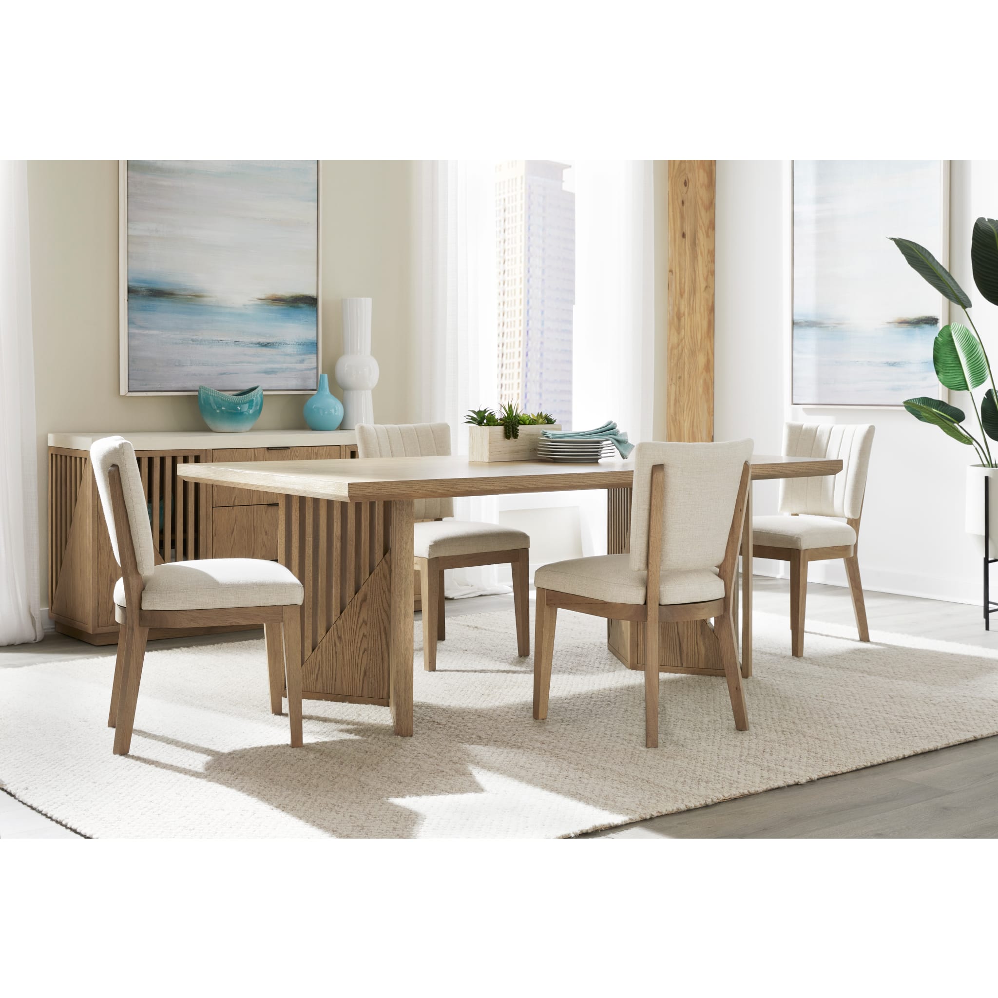 Sumner Double Pedestal Oak Dining Table - Natural Finish Solid Wood Kitchen Table for 6-8 People | Perfect for Family Dinners & Entertaining Guests