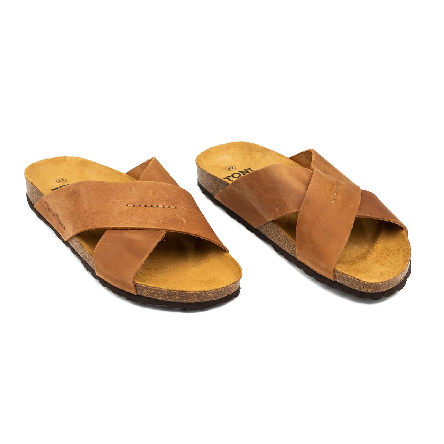 Men's Plain Leather Open Toe Slippers - Comfortable & Breathable House Shoes for Indoor/Outdoor Wear - Perfect for Relaxing at Home, Lounging or Quick Errands
