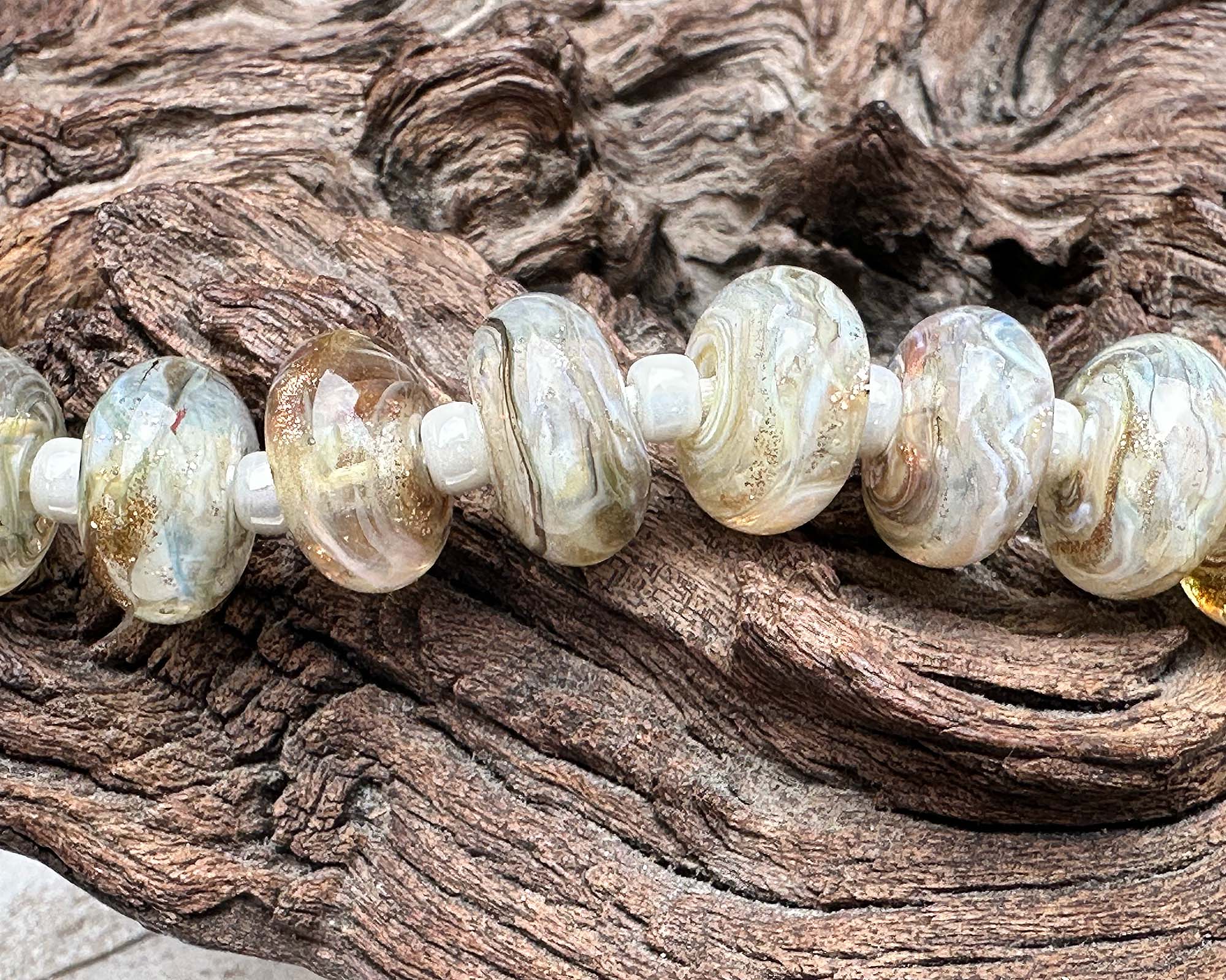 12 Sparkling Beige Lampwork Glass Beads Set for Jewelry Making - DIY Bracelet, Necklace & Craft Projects - SRA Certified