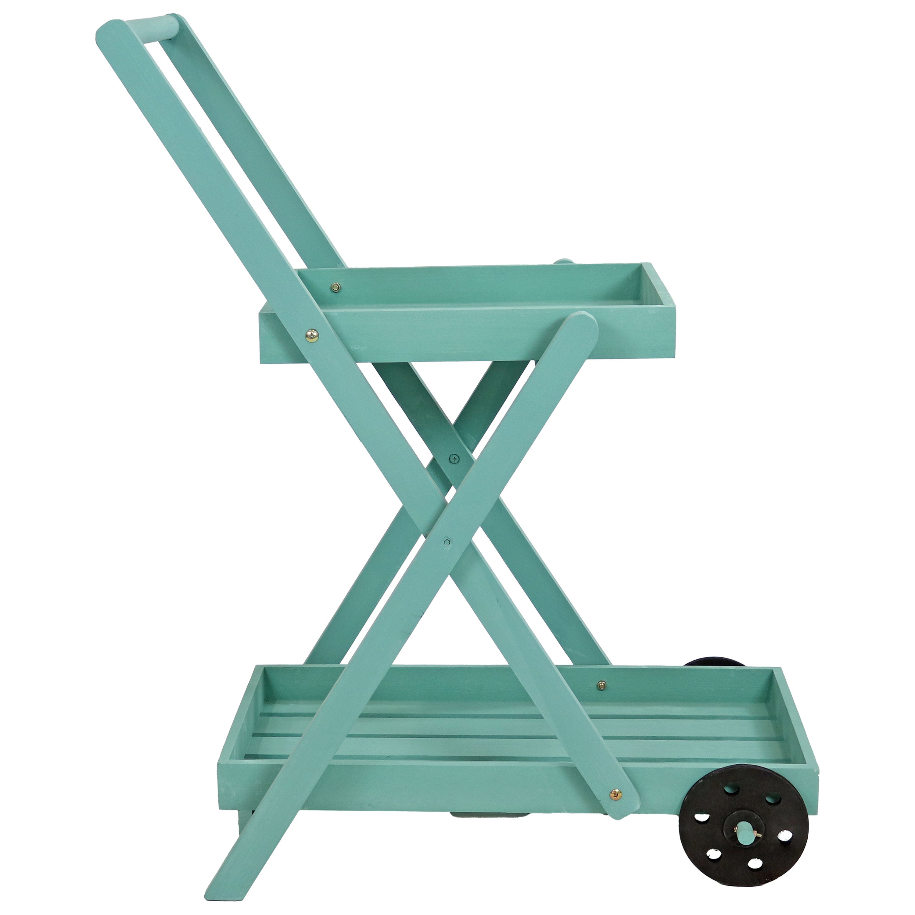 2-Tiered Flower Garden Cart by Sunnydaze - 34 Inch Height, Robin Egg Blue - Perfect for Outdoor Gardening, Patio Decor & Plant Transport
