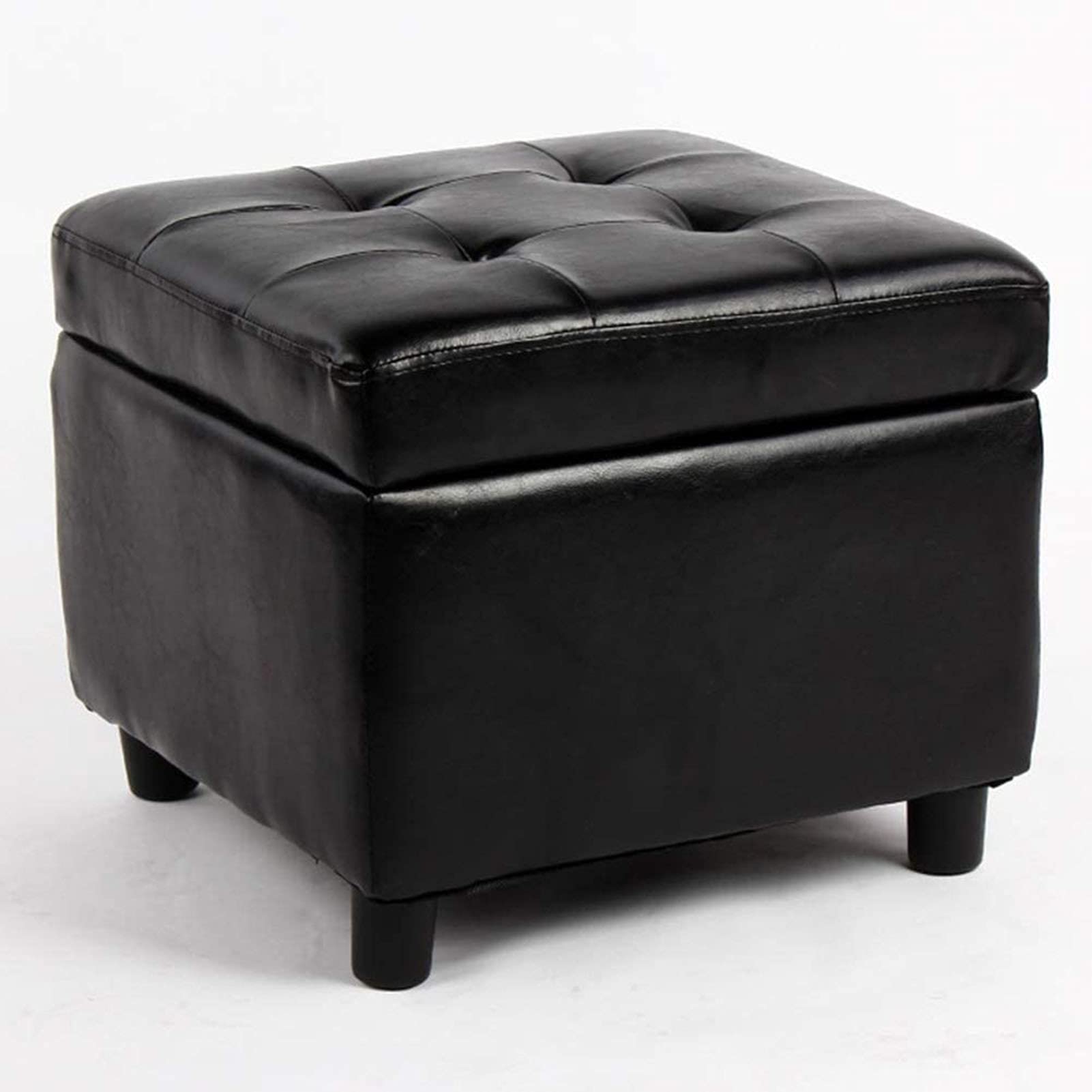 HHXX Upholstered Storage Footstool Ottoman - 18x18x15 Inch Solid Wood Cube Bench with Leather Top | Multi-Functional Pouf for Living Room, Bedroom & Entryway | Perfect as Shoe Stool, Coffee Table or Extra Seating