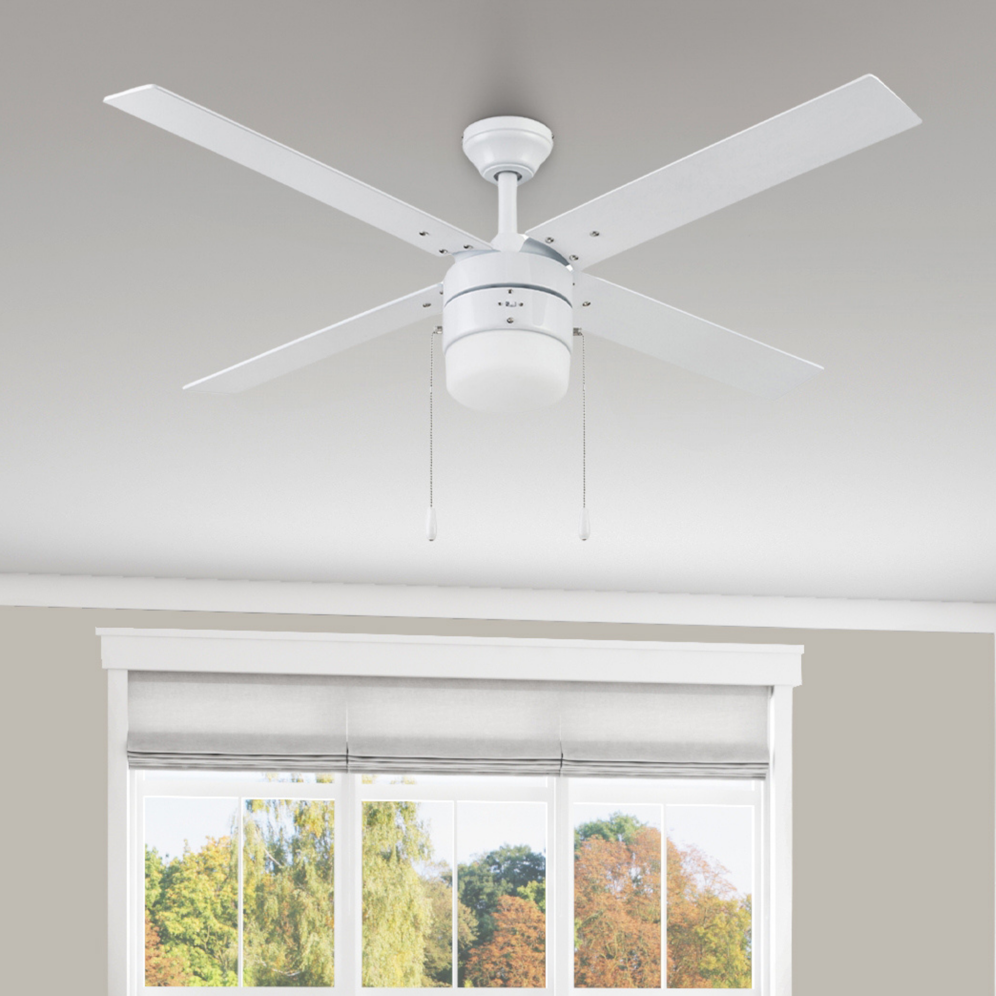 52 Inch White Ceiling Fan with Pull Chain - Modern & Energy Efficient for Living Room, Bedroom, or Office