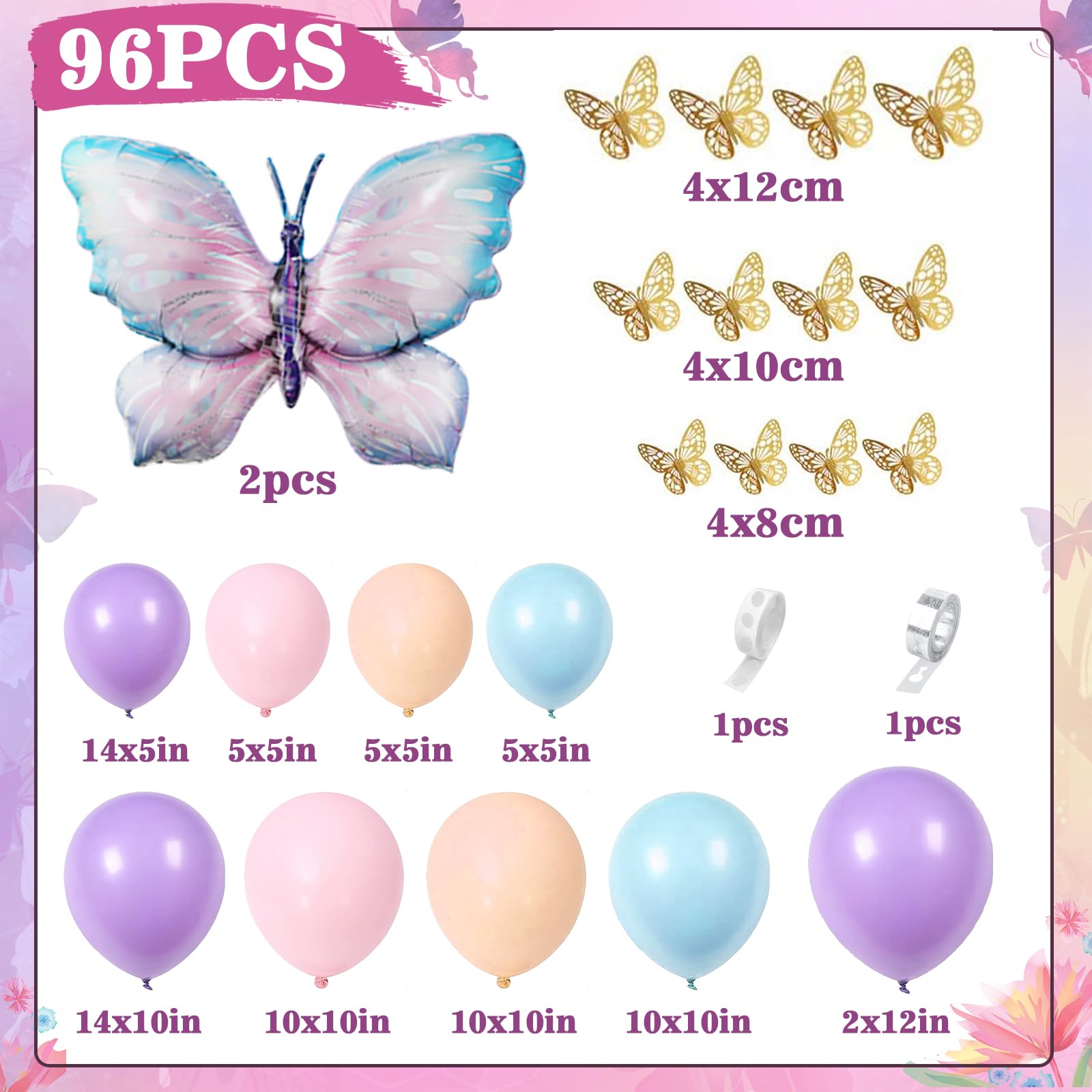 96-Piece Purple Butterfly Balloons Garland Kit - Baby Shower, Wedding & Anniversary Party Decorations | Elegant Butterfly-Themed Celebration Supplies for Birthday Parties & Special Events