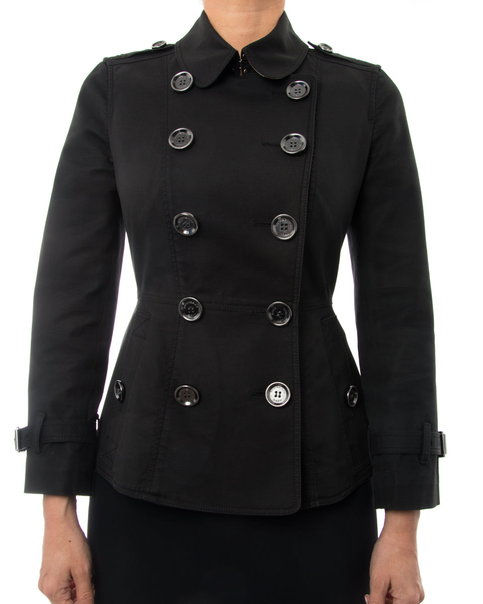 Burberry Brit Black Fitted Short Trench Coat for Women XS | Classic Waterproof Rain Jacket | Perfect for Office, Travel & Fall Fashion