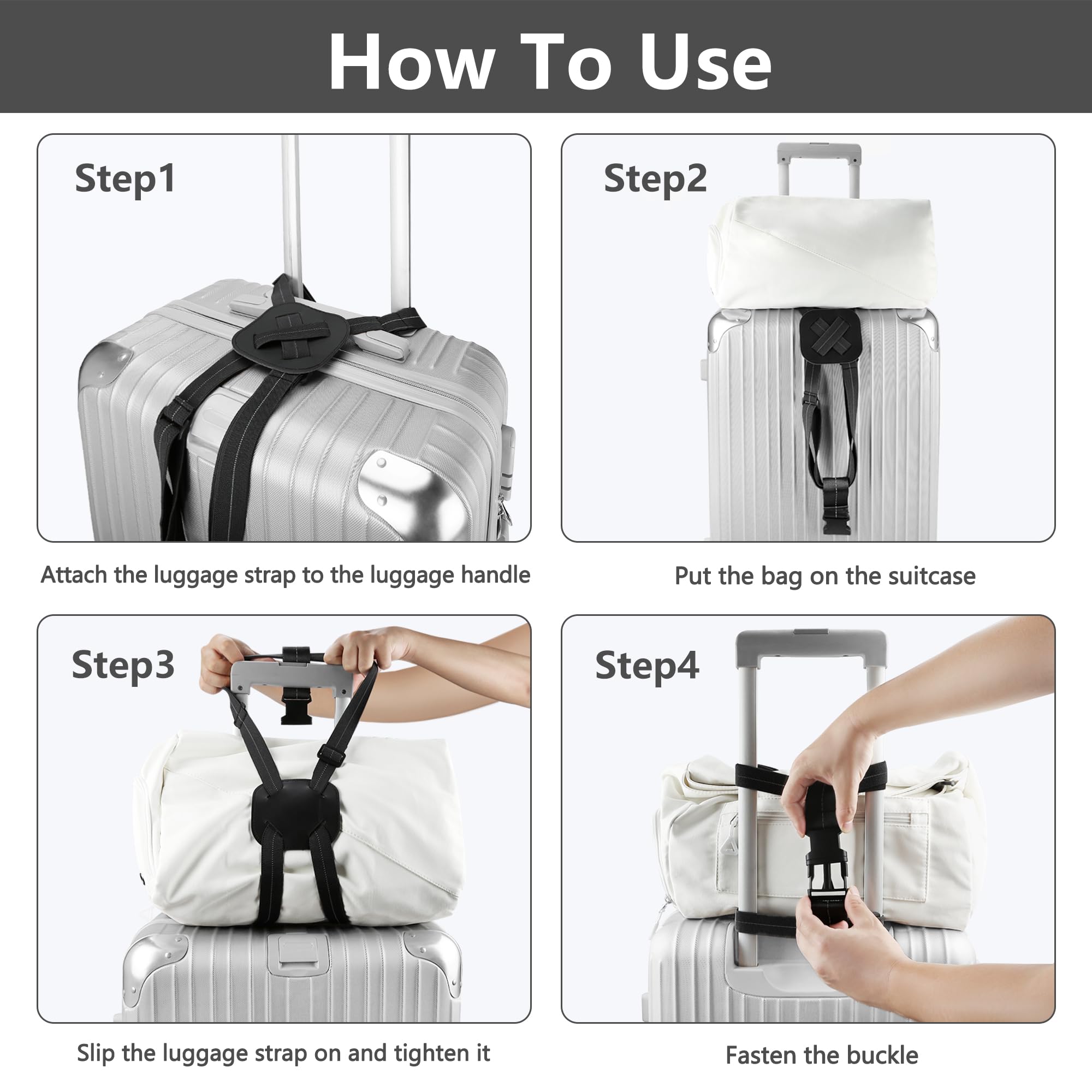 Adjustable Elastic Luggage Bungee Strap with Buckle - Secure Travel Accessory for Suitcases, Carry-On Bags, Backpacks & Purses | Perfect for Airports, Train Travel & Road Trips | Black Travel Strap for Rolling Bags & Handles