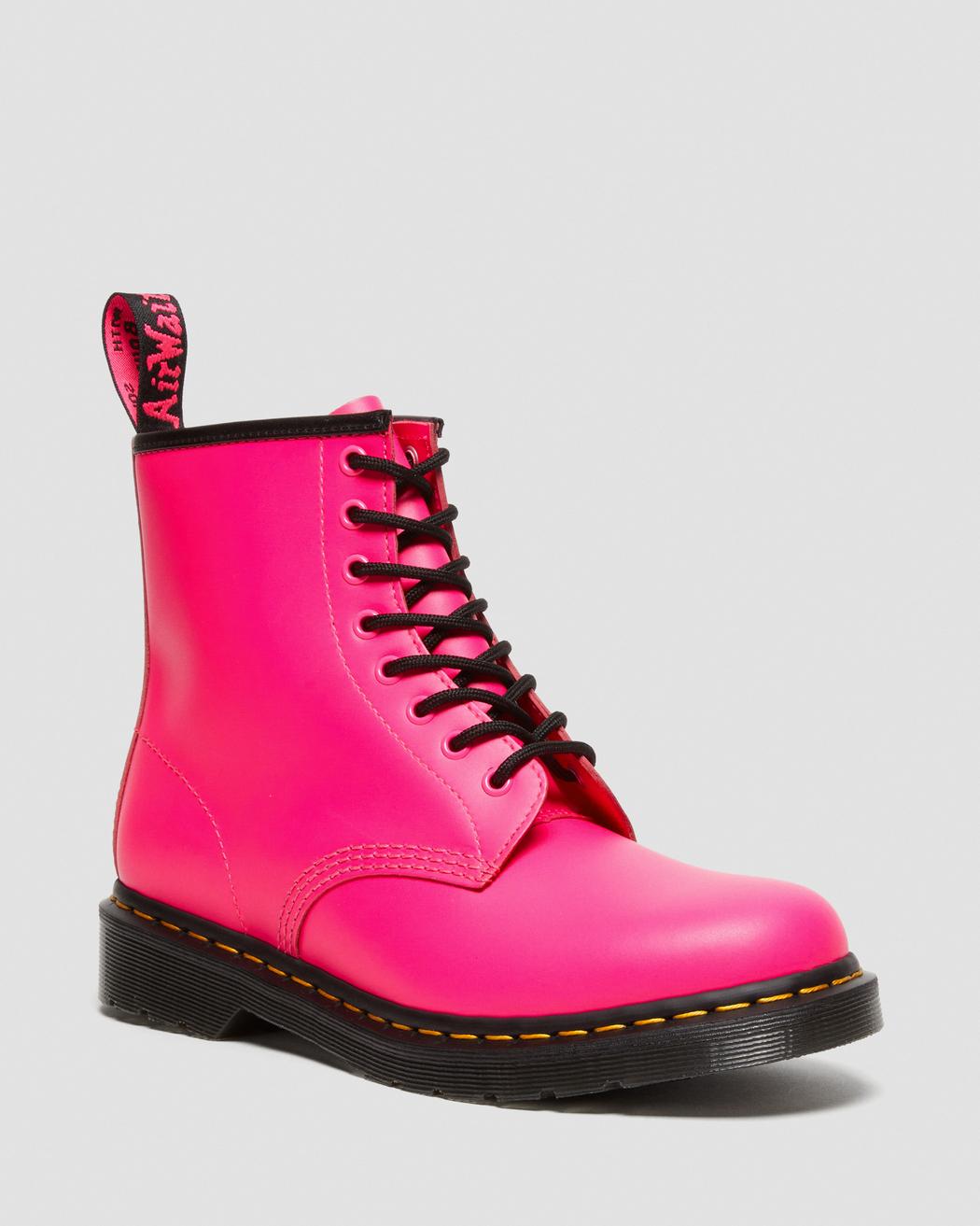 Dr. Martens 1460 Clash Pink Smooth Leather Lace Up Boots for Women - Punk Style Ankle Booties for Casual Wear, Concerts & Street Fashion