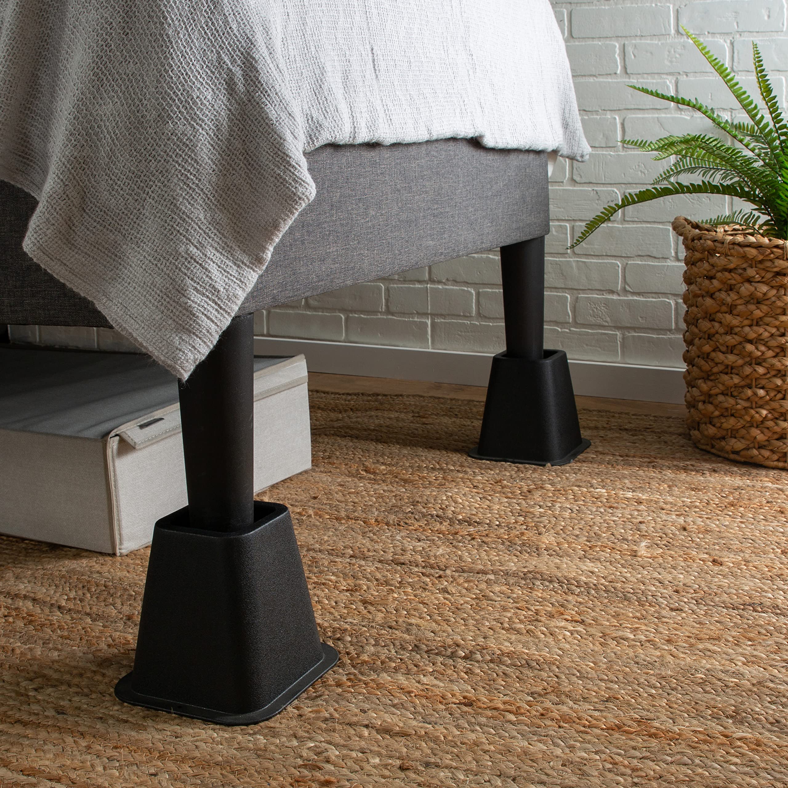 Simplify 6 Inch Bed Risers - Pack of 4 Heavy Duty Furniture Lifters with Wheel Grooves for Under Bed Storage - Perfect for Dorm Rooms, Bedrooms & Small Spaces (Black)