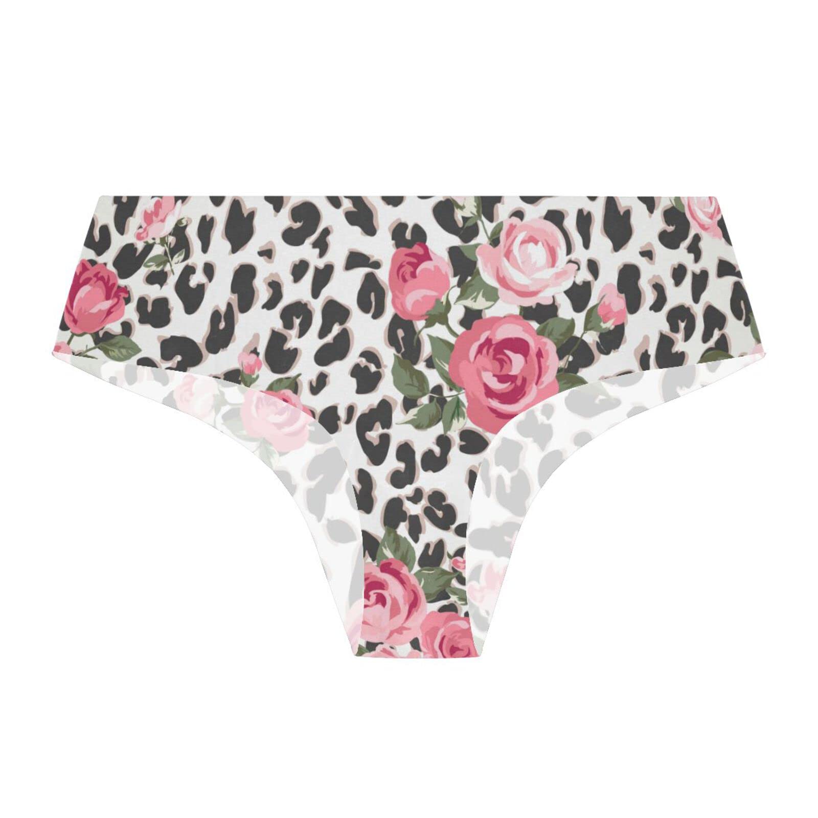 JHKKU Women's Seamless Underwear - Soft Stretch Briefs with Leopard Print & Rose Design, No Show Panties for Comfort & Style - Perfect for Everyday Wear, Yoga, and Lounge