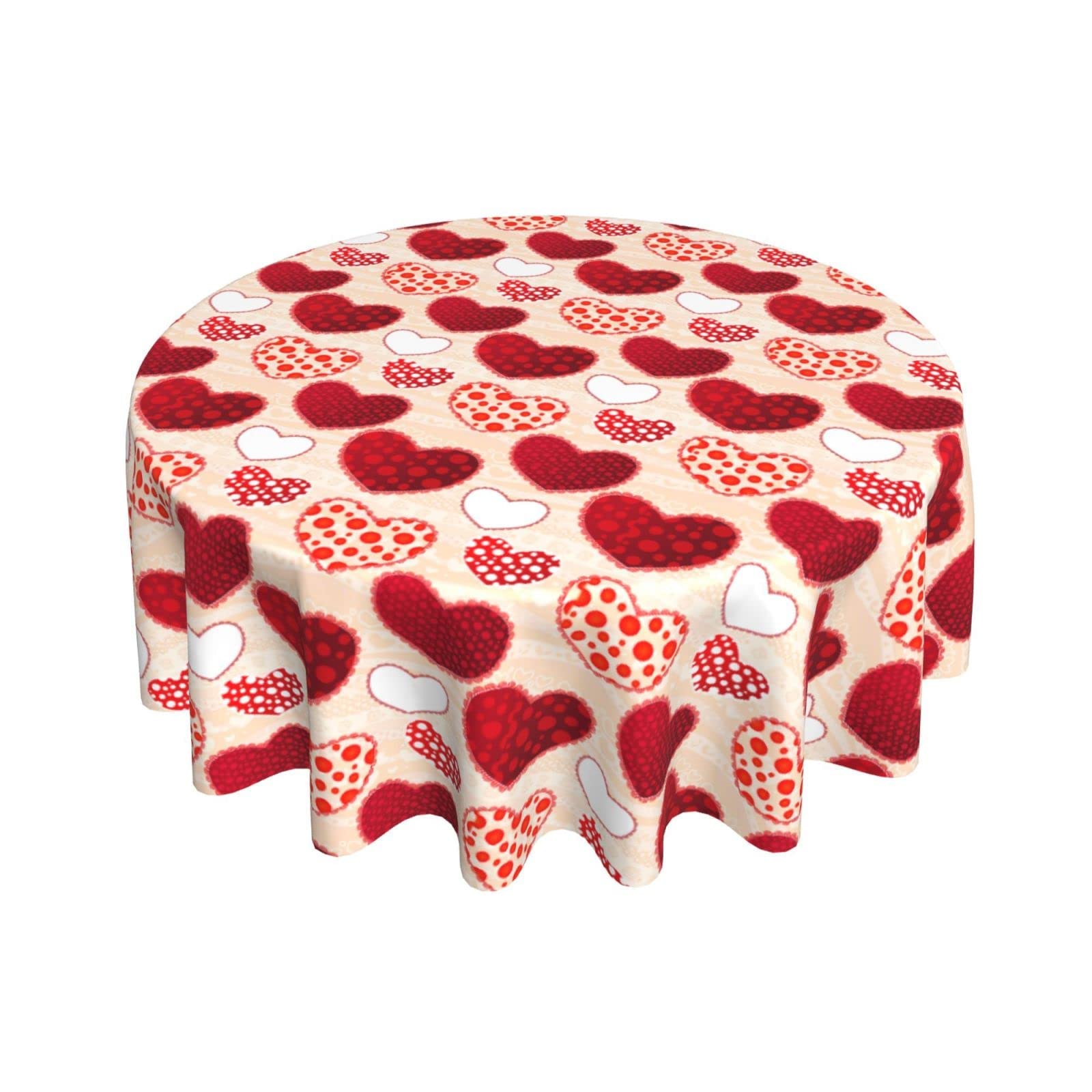 Valentine's Day Round Tablecloth 60 Inch - Waterproof Reusable Heart Print Table Cover for Dining Room, Kitchen, Party Decor - Romantic Home Decor for Valentine's Day, Mother's Day & Special Occasions