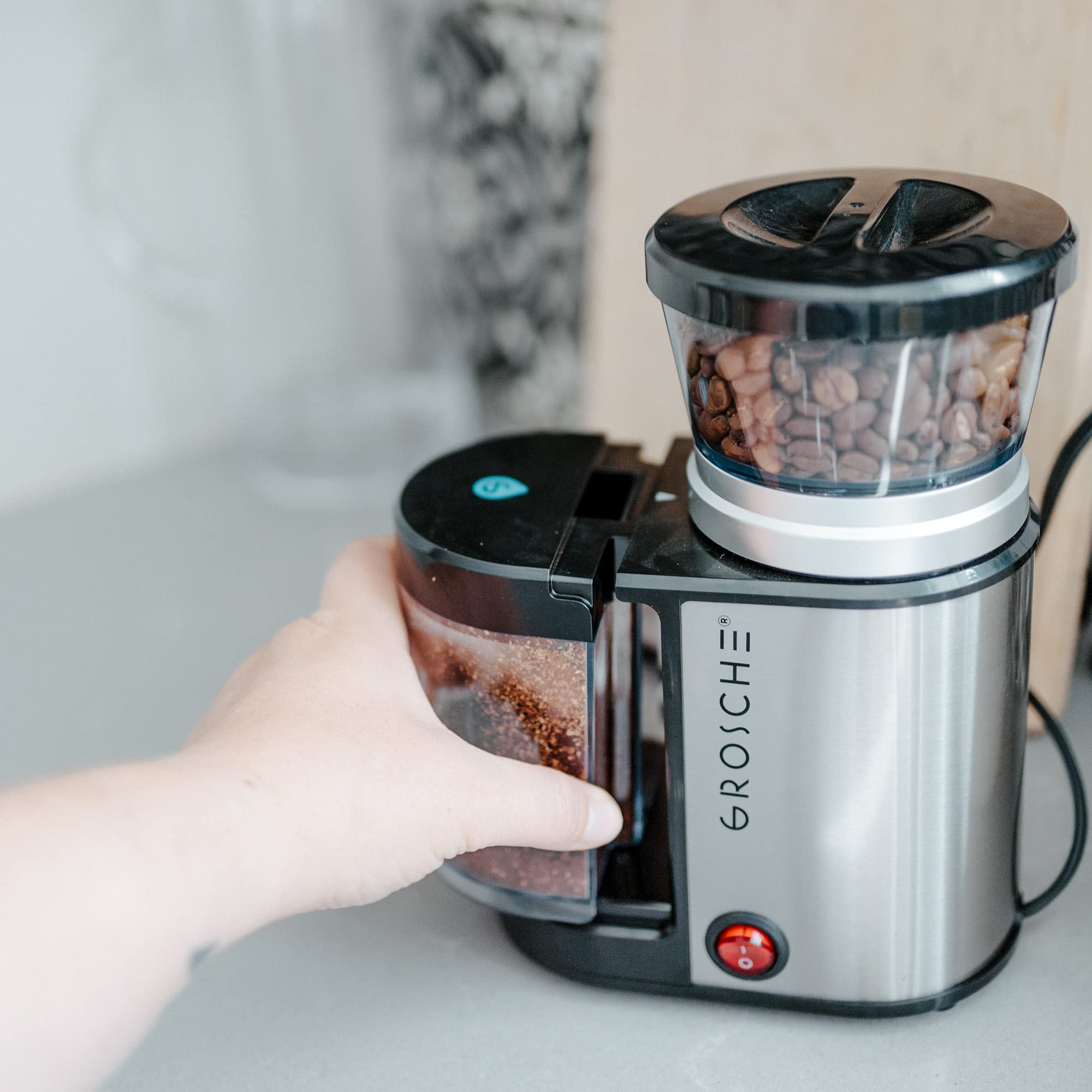GROSCHE Bremen Coffee Grinder - 20 Adjustable Grind Settings for Espresso, Pour Over & French Press | 12 Cup Large Capacity, Compact Design | Perfect for Home, Kitchen & Office Use | Ideal for Coffee Enthusiasts & Baristas
