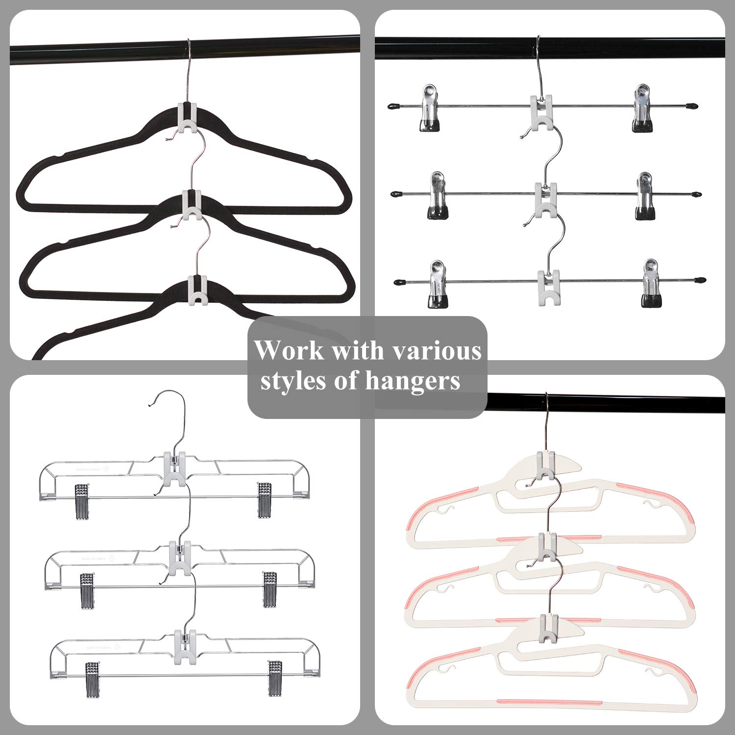 60 Pcs Black Heavy Duty Clothes Hanger Connector Hooks - Space Saving Cascading Hangers for Velvet Huggable Hangers | Perfect for Closet Organization & Wardrobe Storage