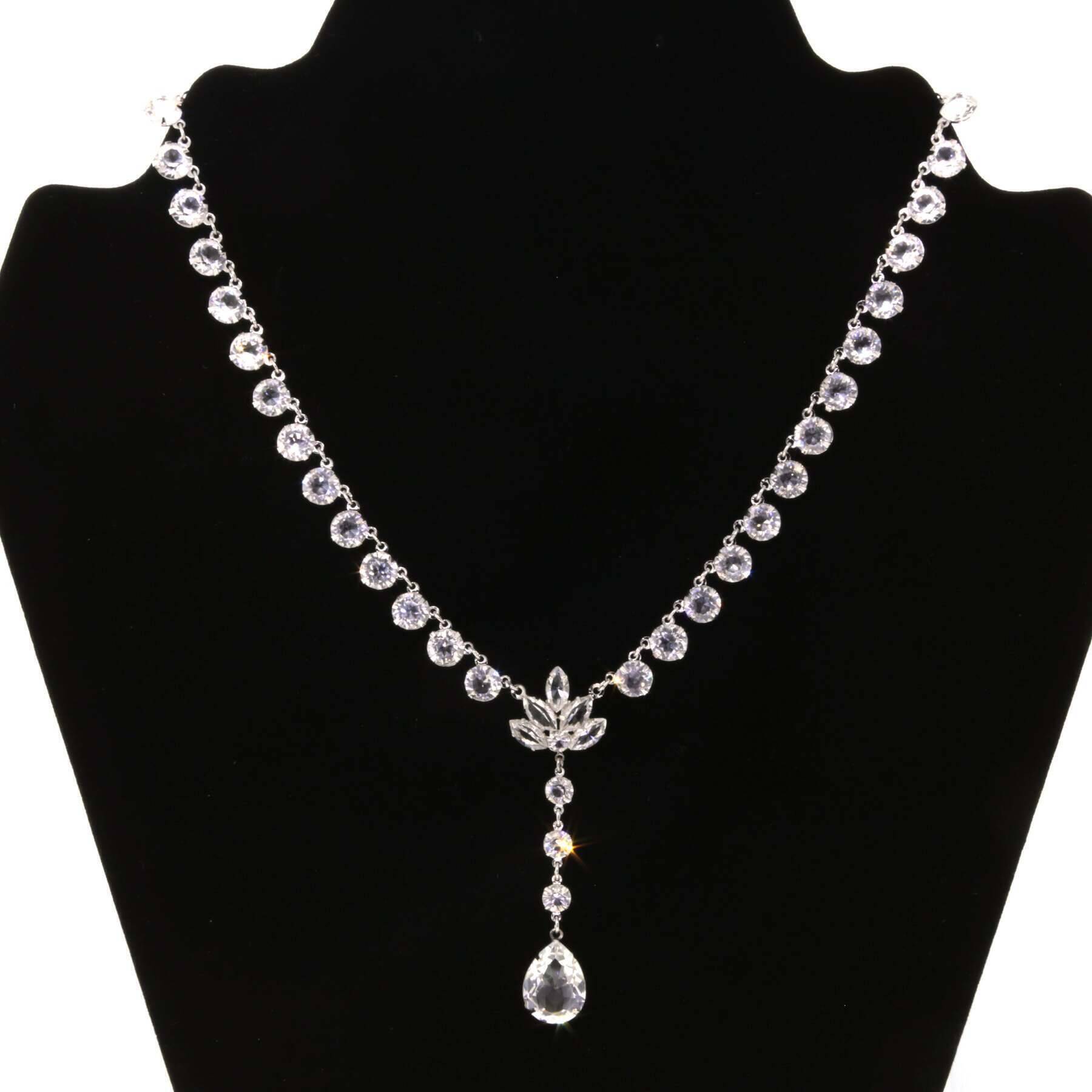 1928 Jewelry Brilliant Austrian Crystal Teardrop Necklace - 15