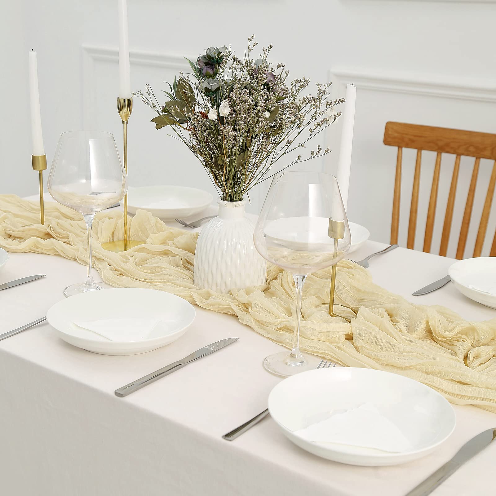 8-Piece Cream Cheesecloth Table Runner Set - 13.3ft Boho Gauze Tablecloth, Rustic Sheer Runner (160 Inches) for Wedding, Bridal Shower, Baby Shower, Birthday Party & Cake Table Decorations - Perfect for Rustic, Farmhouse & Boho Chic Events