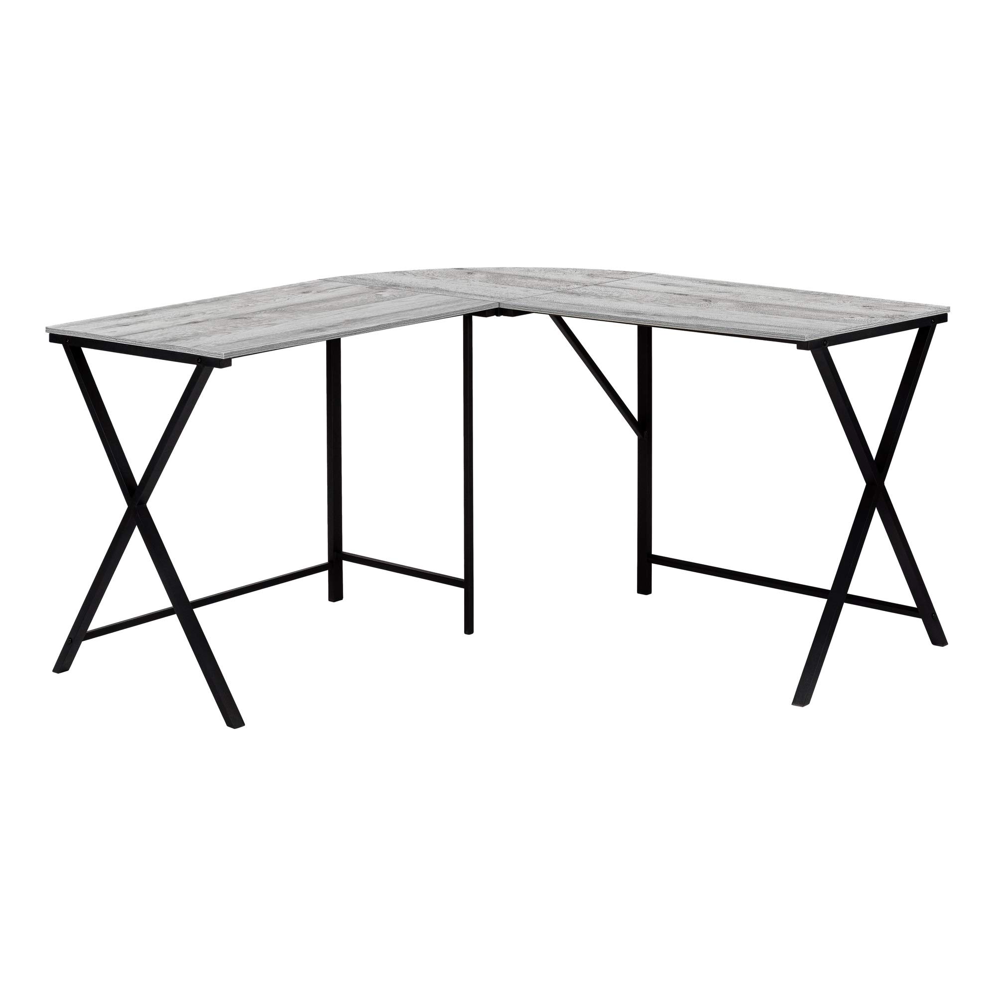 Ergonomic 55-Inch L-Shaped Computer Desk with Grey Top and Black Metal Frame - Perfect for Home Office, Gaming Setup & Small Workspace