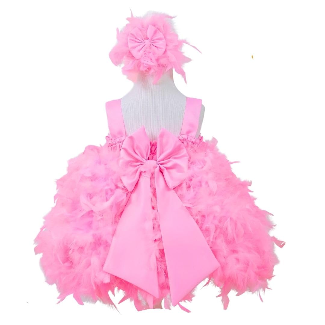 Elegant Pink Feather Cupcake Pageant Dress for Baby Girls 12-18 Months - Sleeveless Floral Maxi Dress for Birthday, Holiday & Special Occasions - Toddler Girl's Fancy Party Outfit