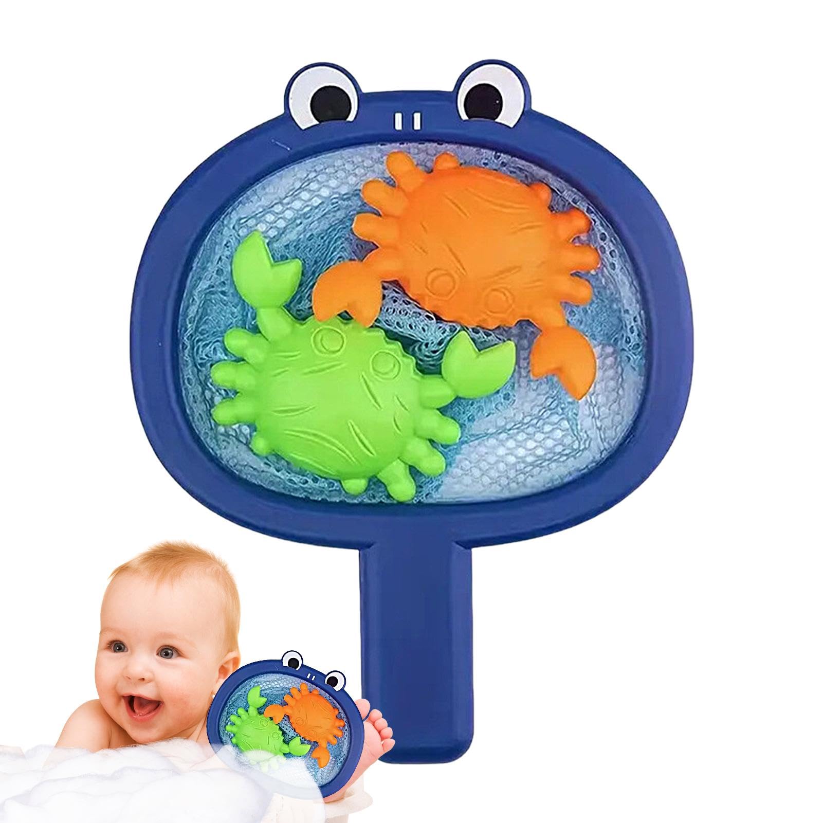 Cartoon Crab Duck Fishing Bath Toy with Net - Interactive Bathtub Fishing Game for Kids - Floating Water Toy for Bath Time Fun & Learning