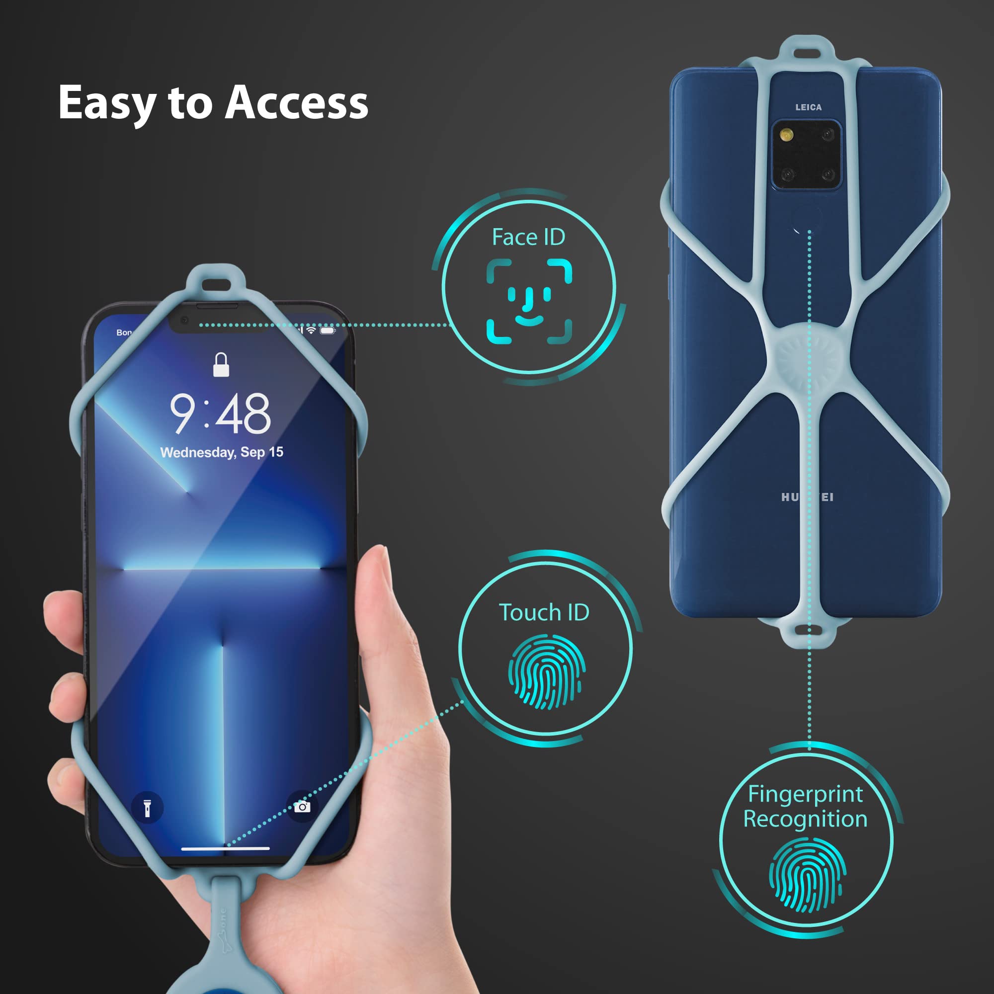 Adjustable Silicone Phone Lanyard - Universal Neck Strap Holder for iPhone, Samsung & Most Smartphones (Morandi Blue) | Hands-Free for Running, Shopping & Travel