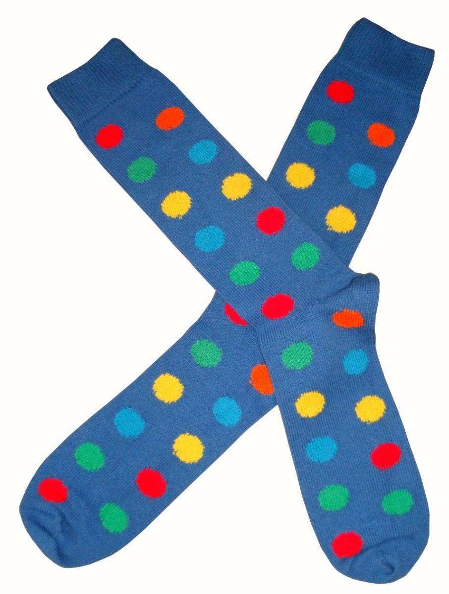 Men's Spotted Mid-Calf Socks - Blue & Multi-Color Casual Dress Socks for Work, Office & Everyday Wear