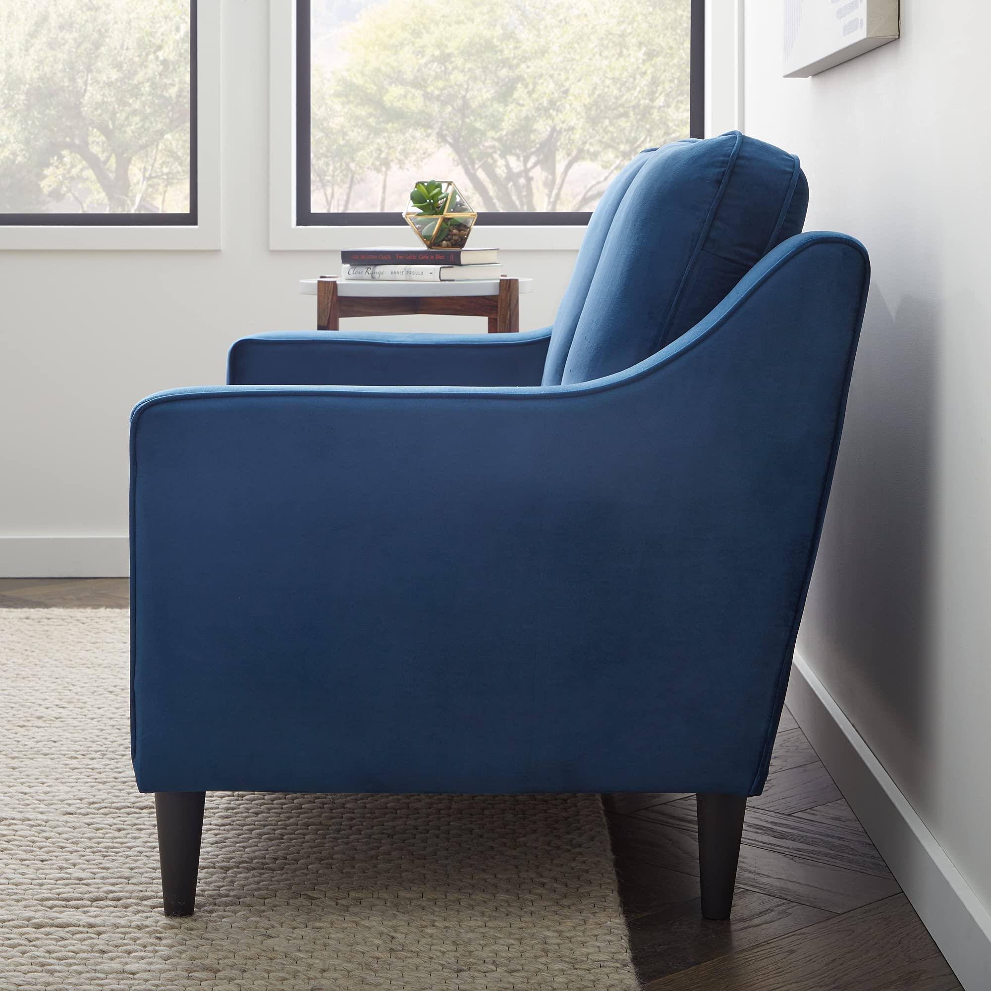 Edenbrook Jensen Upholstered Blue Velvet Loveseat – Modern Scoop Arm Small Couch for Living Room – Seats Two – Perfect for Apartments, Small Spaces & Cozy Home Decor