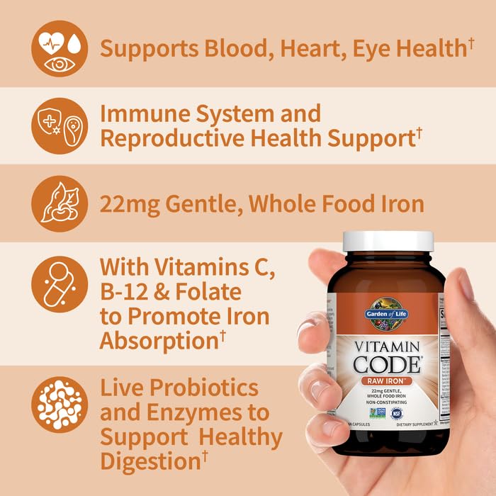 Vitamin Code Raw Iron Supplement - 30 Capsules for Energy & Immunity Support | Vegan, Non-GMO | Ideal for Active Lifestyles & Iron Deficiency