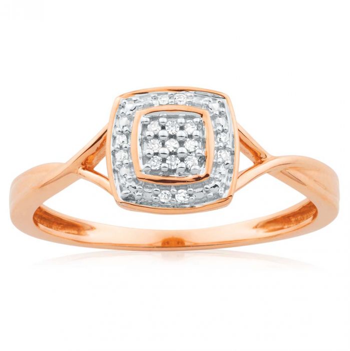 9ct Rose Gold Ring with 17 Brilliant Cut Diamonds - Elegant Diamond Engagement Ring for Women, Perfect for Proposals, Anniversaries & Special Occasions