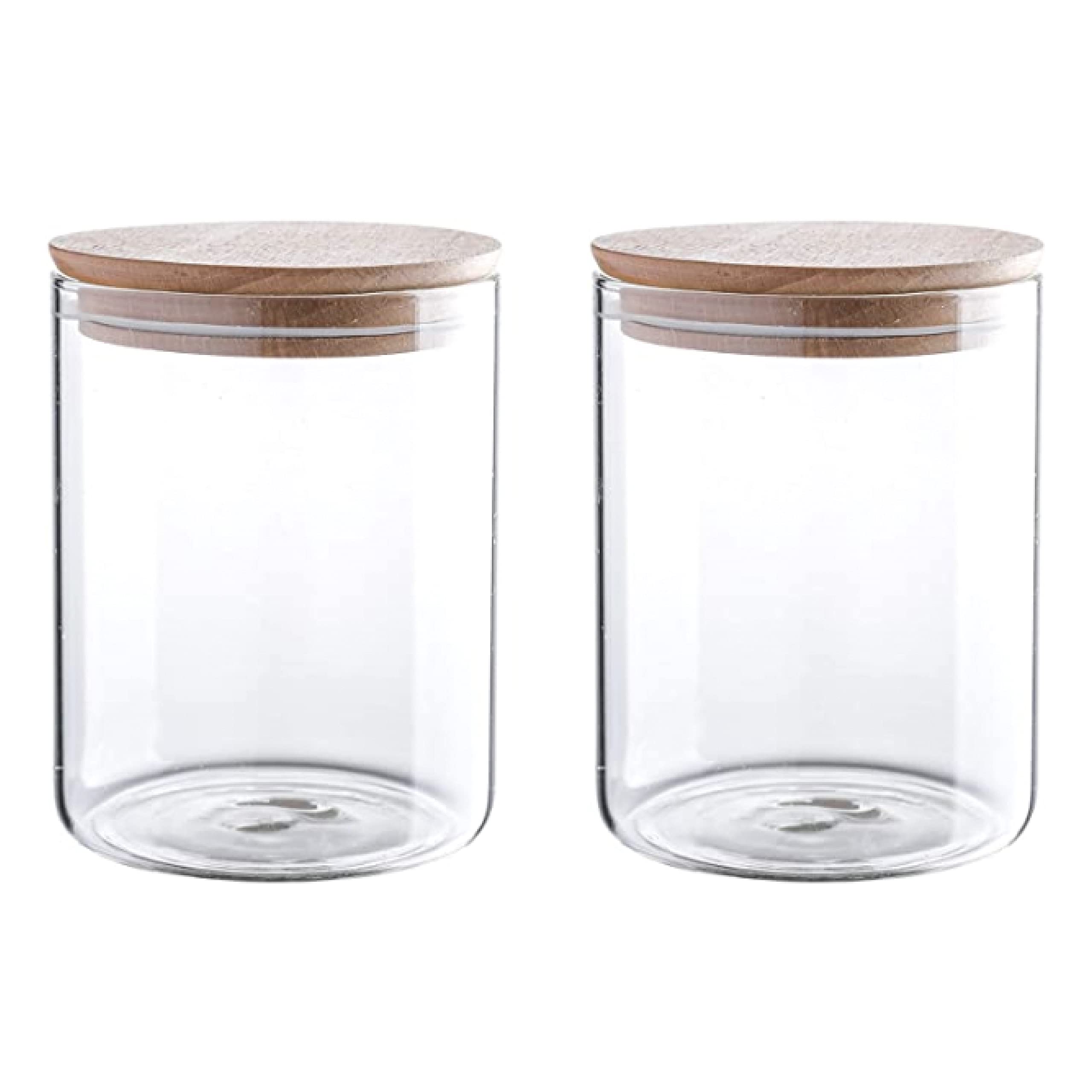 Airtight Glass Jars with Wooden Lids - 24oz (2-Piece Set) for Spices, Coffee, Tea & Dry Food Storage | Beech Wood Seal Containers | Kitchen & Pantry Organization | Perfect for Home, Restaurant & Gift Use