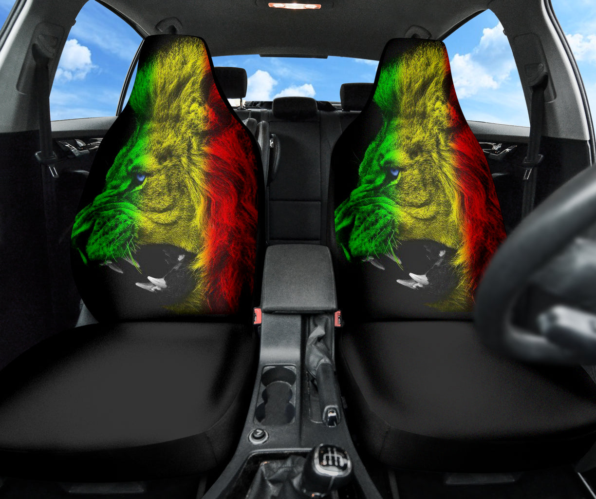 Premium Rasta Lion Roaring Car Seat Covers - Stylish & Durable Auto Accessories for Jeep, Truck & SUV - Perfect for Reggae Fans & Car Enthusiasts (Style 2 211401)