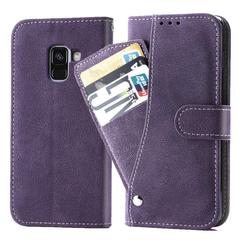Premium Leather Wallet Case for Samsung Galaxy A8 2018 - Luxury Flip Folio Cover with Credit Card Slots, Kickstand & Qi Wireless Charging Support (Purple) | Perfect for Work, Travel & Everyday Protection